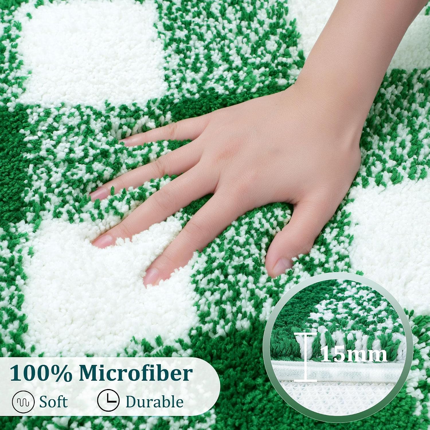 PiccoCasa Non Slip Bath Mat 50cm x 80cm, White & Green Bath Mats - Image 5