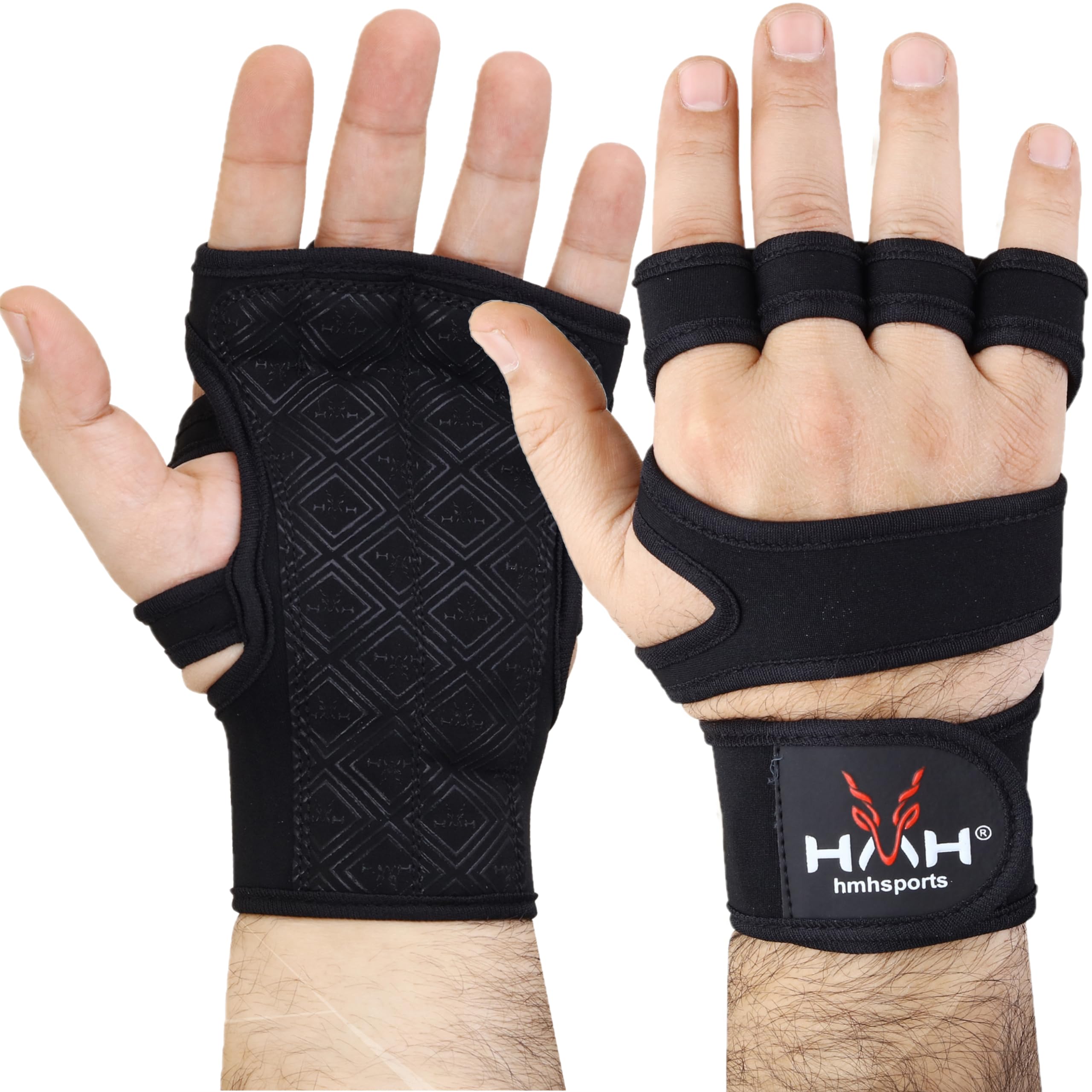 HMH Sports Gym Gloves - Weight Lifting Gloves for Men & Women, Wrist Support, Padded, Extra Grip Palm Protection, Breathable (No Wrist Band, M)