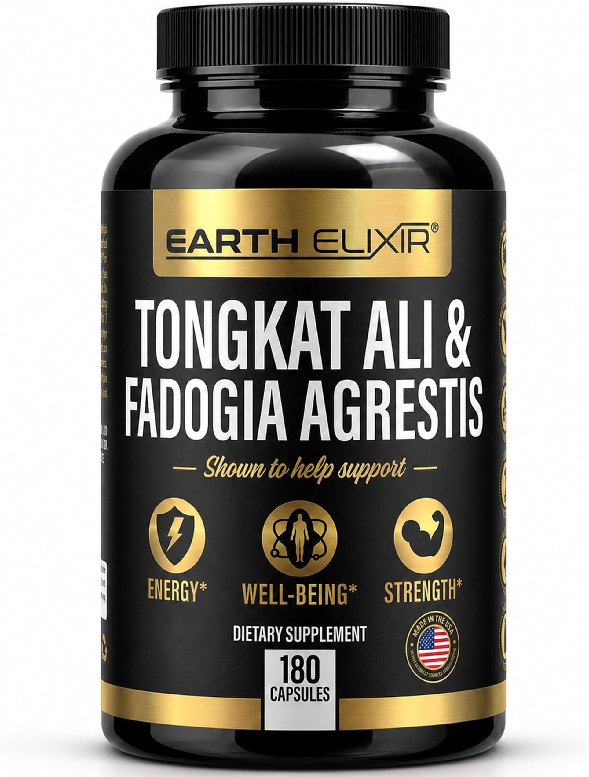 Earth Elixir Fadogia Agrestis & Tongkat Ali for Men & Woman – Natural Testosterone Supplement for Men - Made in USA & 3rd Party Tested – Strength, Energy & Vitality - Longjack – 3 Month Supply