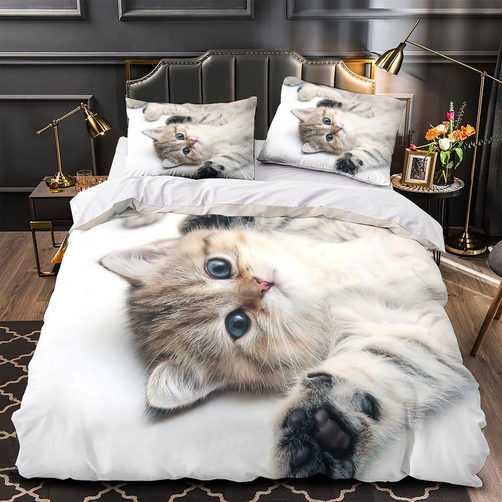 Parure de lit chaton King size 220x240 en microfibre douce