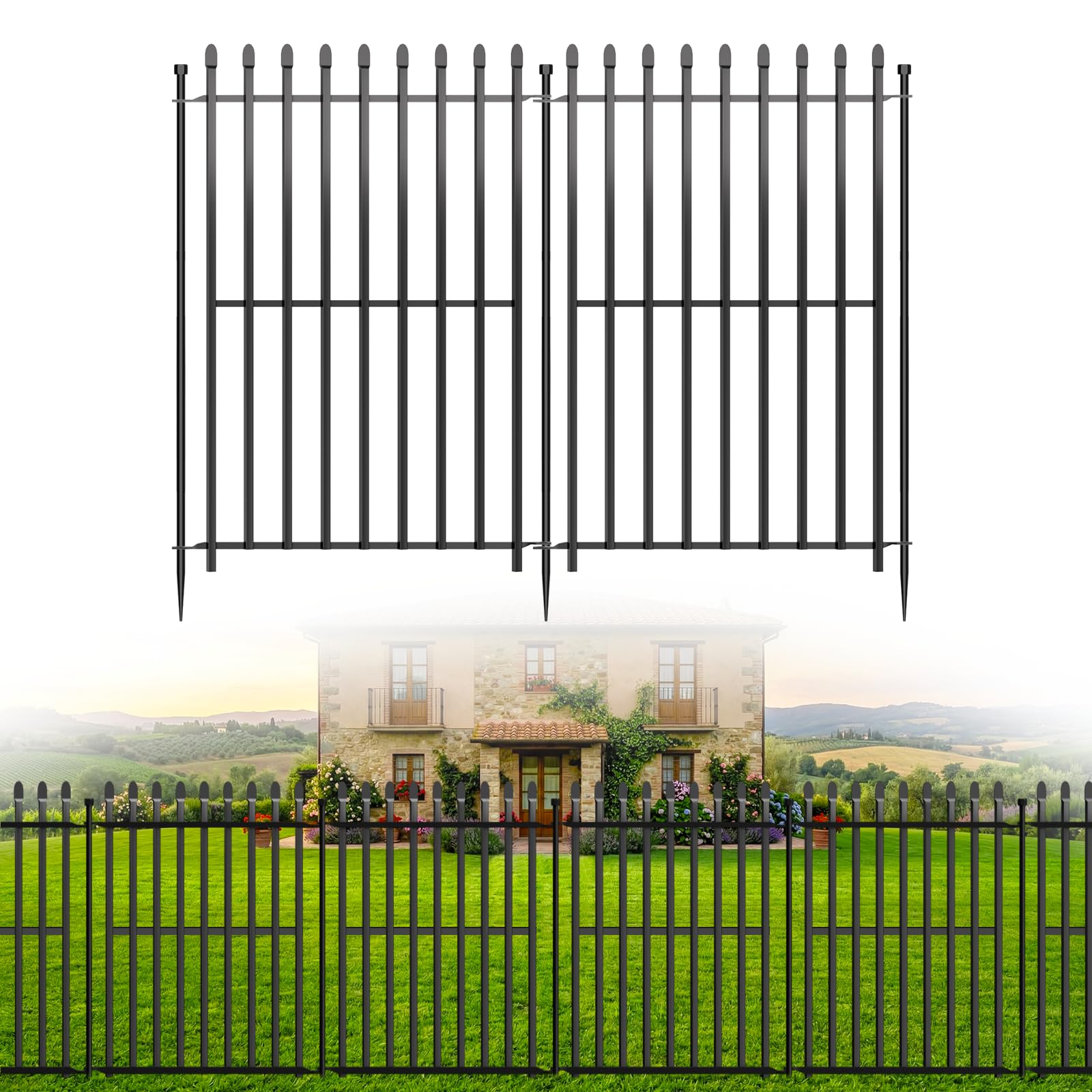 Kingido 10 Panels No Dig Decorative Garden Fence, 101 cm (H) x 671 cm (L) Rustproof Metal Temporary Fencing, Outdoor Animal Barrier Dog Fence for Yard, Patio, Border, Flower Bed & Landscape