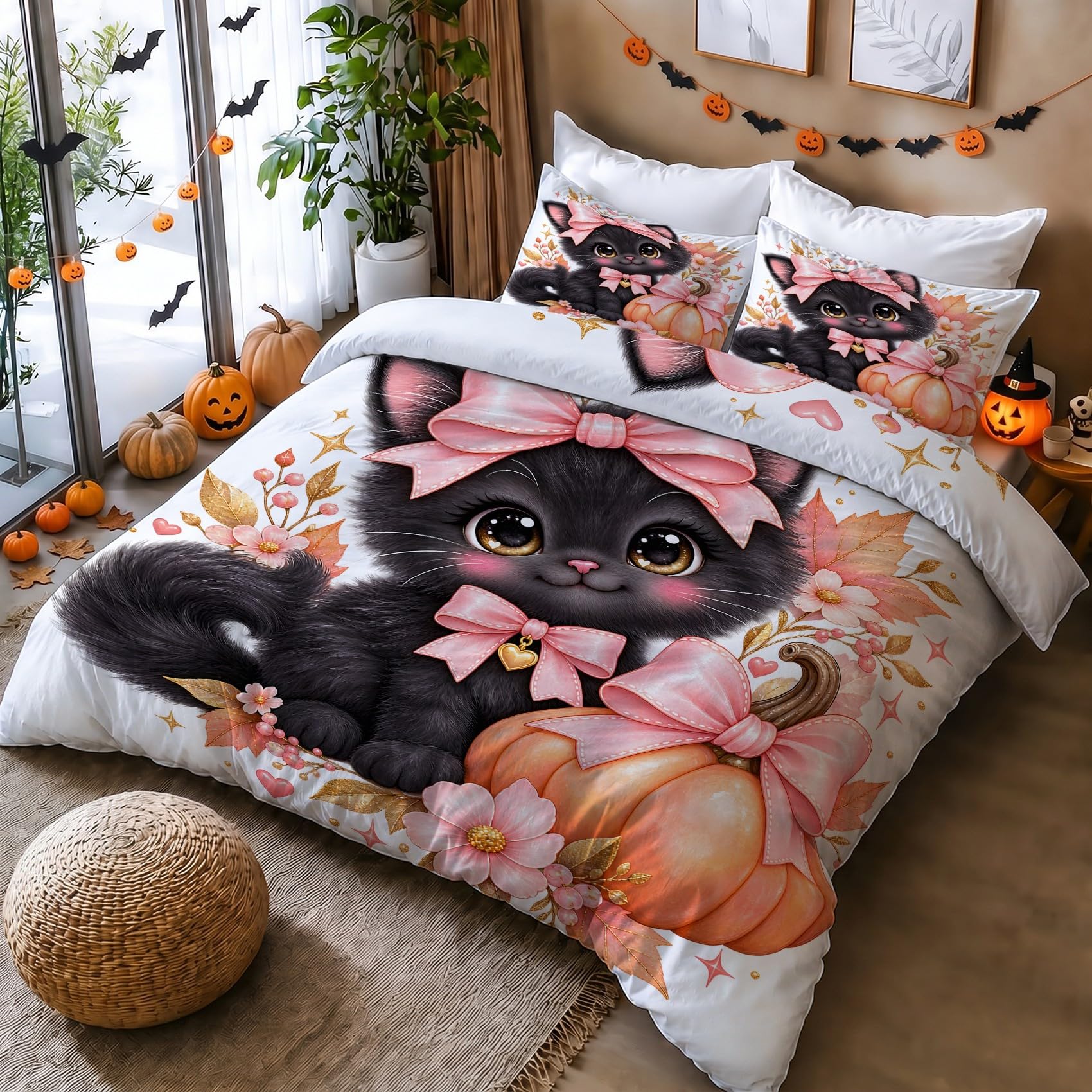 Generisch Schwarze Katze Bettwäsche 220x240 3tlg Schlafzimmer Deko