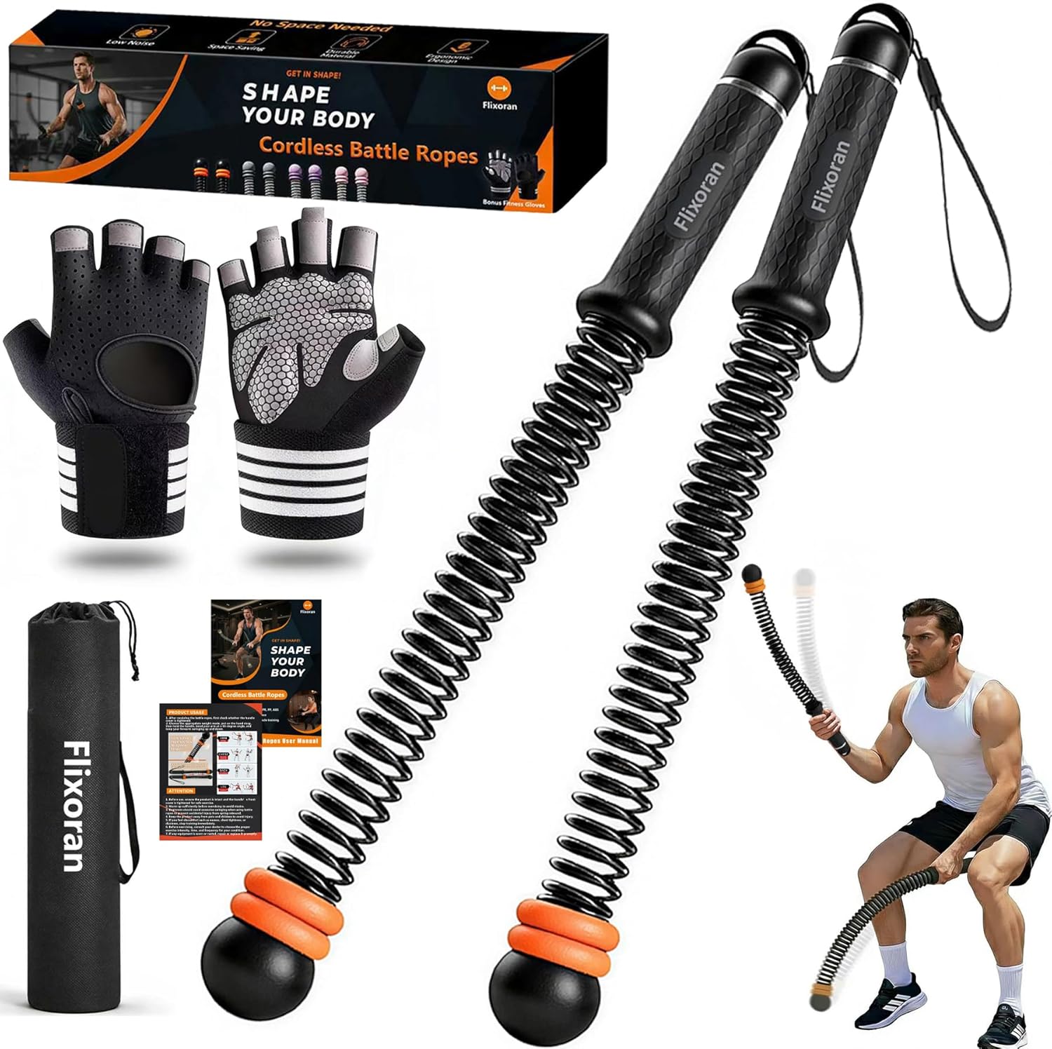 Ropeless Battle Ropes Adjustable Trainer, Cordless Weighted Exercise Equipment for Home Gym Workouts, Portable Compact Arm Strength for Men Women, Heavy Flex Rope Stick Fitness Gift