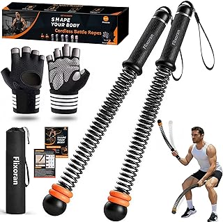 Cordless Battle Ropes Adjustable Trainer, Ropeless Weighted Portable Exercise Equipment for Home Gym Workouts, Compact Arm Strength for Men Women, Heavy Flex Rope Stick Fitness Gift