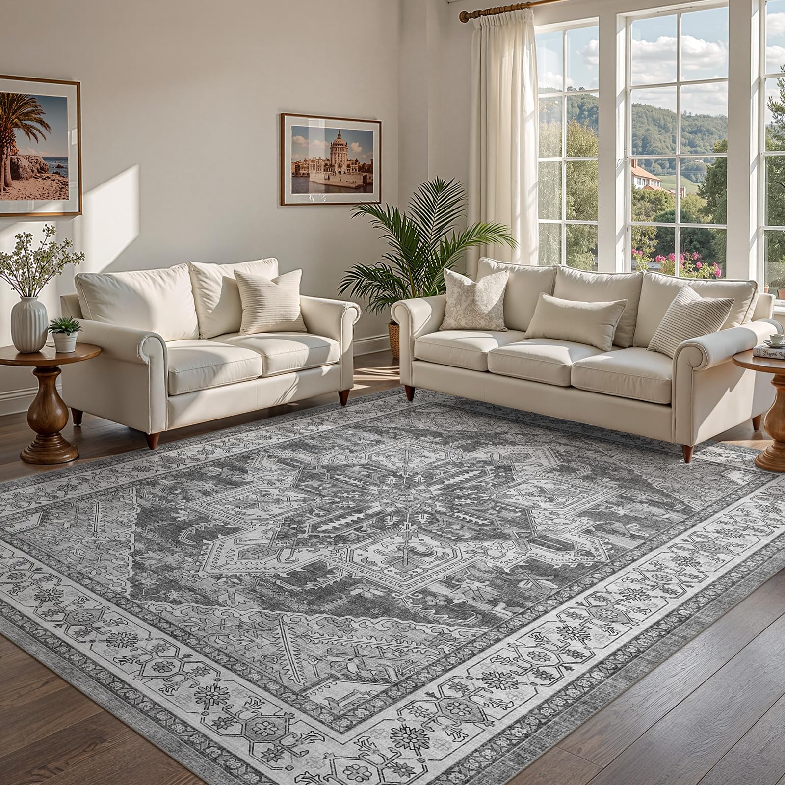 WITSHOCK 10x14 Washable Rug Grey