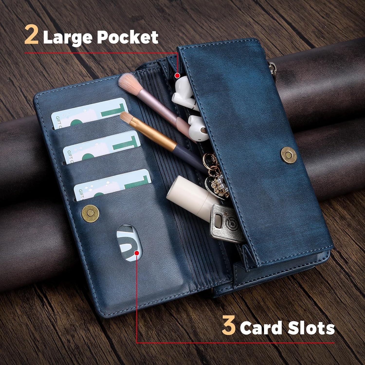 for iPhone 12&12 Pro Wallet Case【RFID Blocking】 PU Leather Phone Case Women Men flip Shockproof Protective Cover with Wrist Strap Zipper Credit Card Holder Slots(Blue)