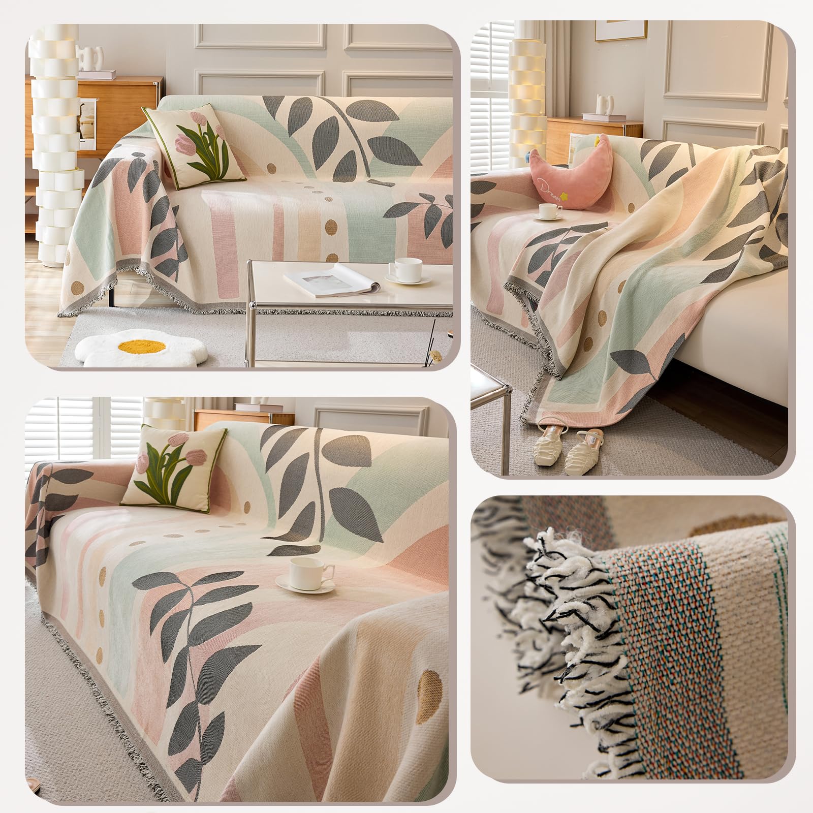 Funda Sofa, Cubre Sofas, Funda de sofá, Manta Cubre Sofa, Funda de sofá Chenille, Manta Sofá Multifunción 180 * 380cm-Hojas de Verano