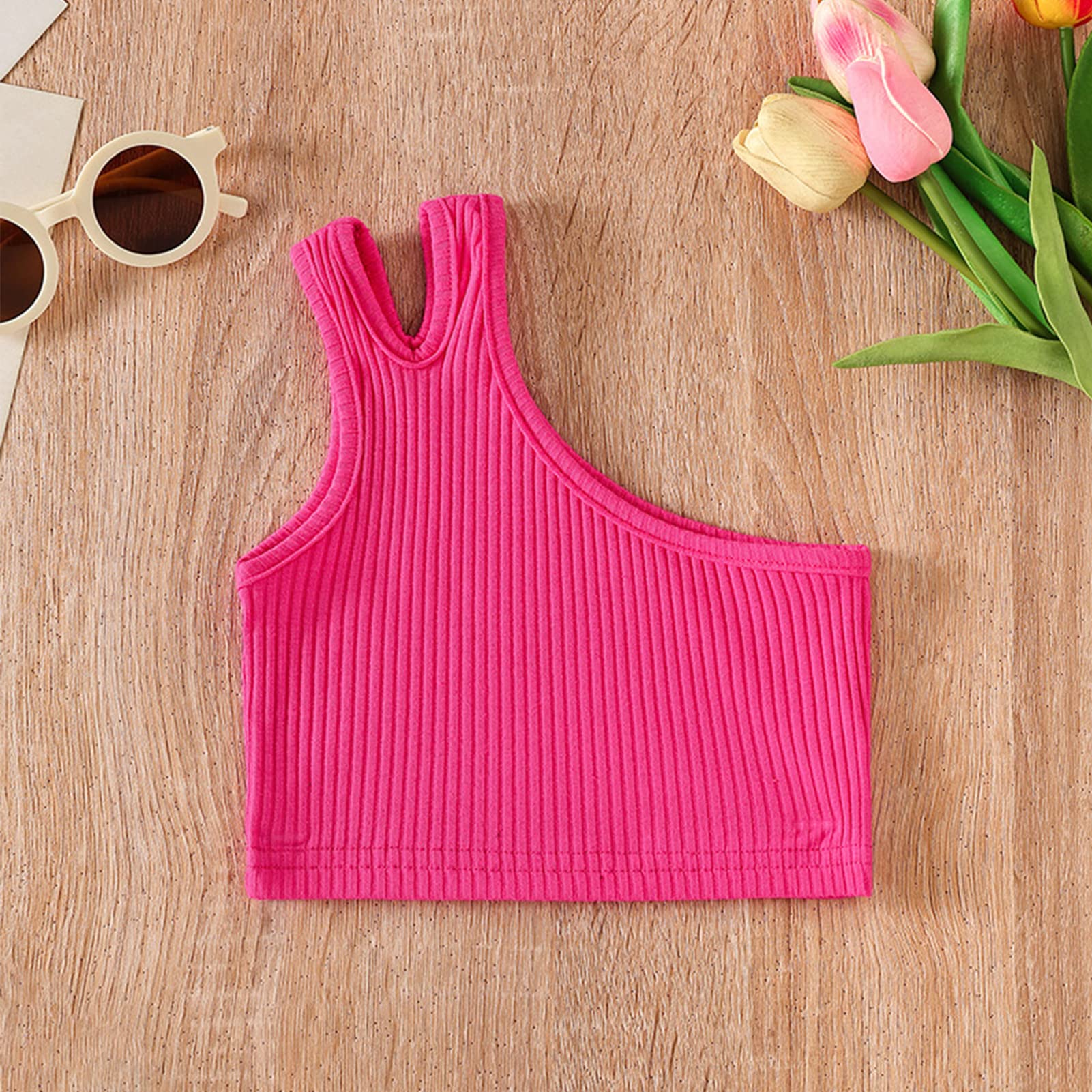 SEAUR - Canotta da ragazza senza maniche Canotta morbida in cotone crop Top 2 Pack Gilet corto a costine Canotta da 1 a 7 anni