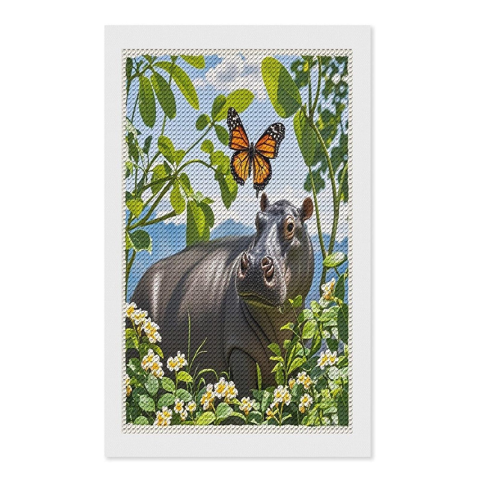 FekiLoot Butterfly and Hippo Diamond Painting Kits for Adults Full Round Drill Diamond Art Kits for Beginners 5D DIY Diamond Dots Paintings Diamonds Pictures Gem Art Home Wall Decor 12"x20"