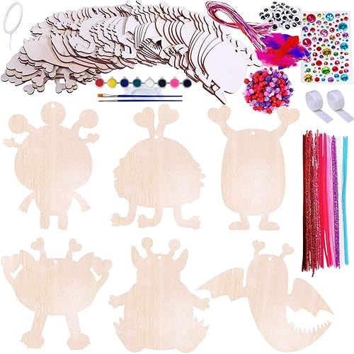 Miniatura 4 de 36 juegos de manualidades para el día de San Valentín, adornos de madera, adornos de madera, juegos de arte, varios recortes de monstruo de madera