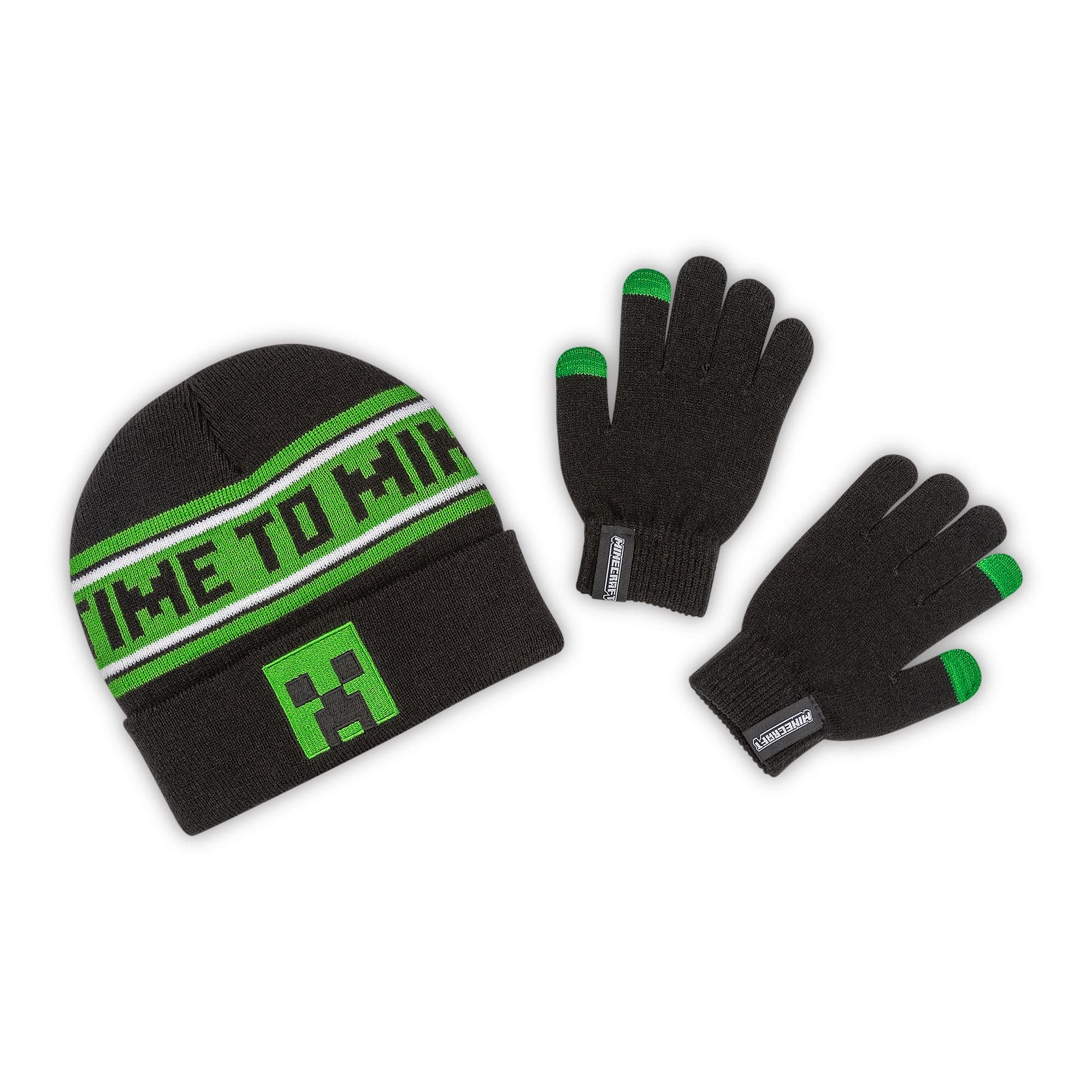 Minecraft Time To Mine Creeper Kids Beanie & Glove Set Official licensed Merchandise Merch Gift