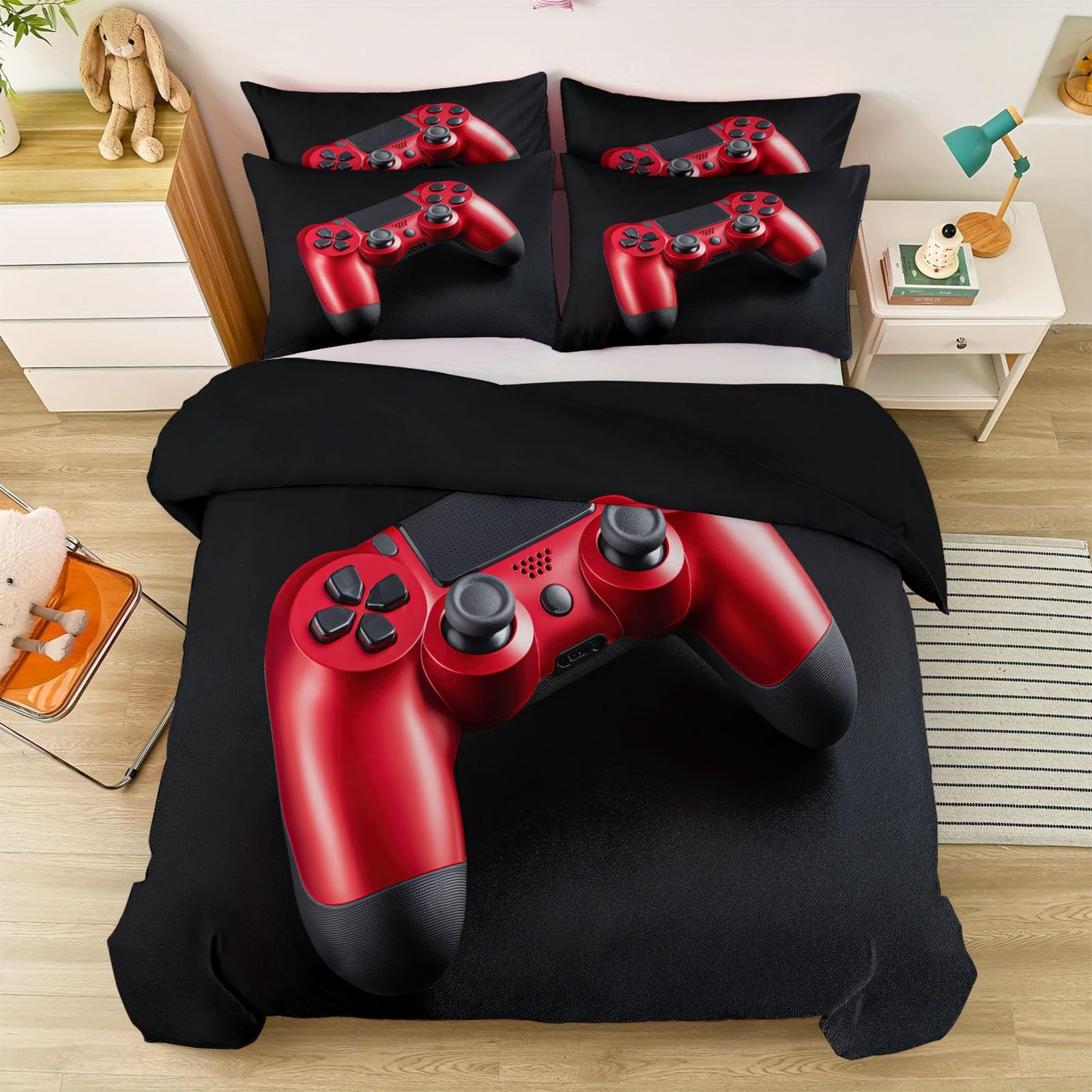 Genérico Funda Nórdica 220 x 220 cm + 2 Fundas de Almohada - Moda Videojuegos Mandos Funda de Edredón, Negro Reversible Blando Microfibra Funda Nórdica con Cremallera