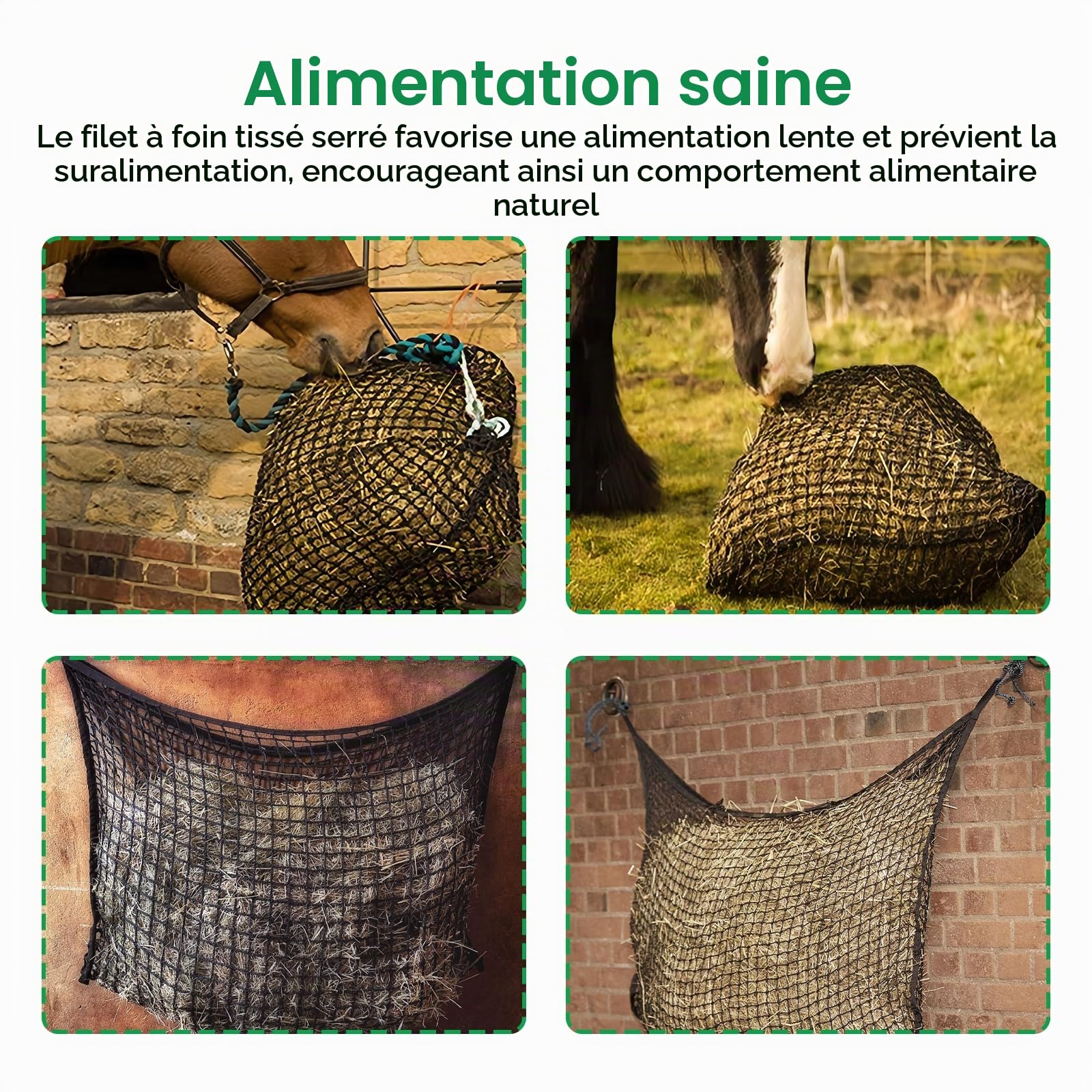 Vegena 2pcs Filet À Foin Pour Chevaux, Filet À Foin Sac À Foin Pour Chevaux Filets À Foin Filet D'alimentation Filet De Nourriture Pour Foin Pour Une Alimentation Adaptée À L'espèce 90 x 60cm