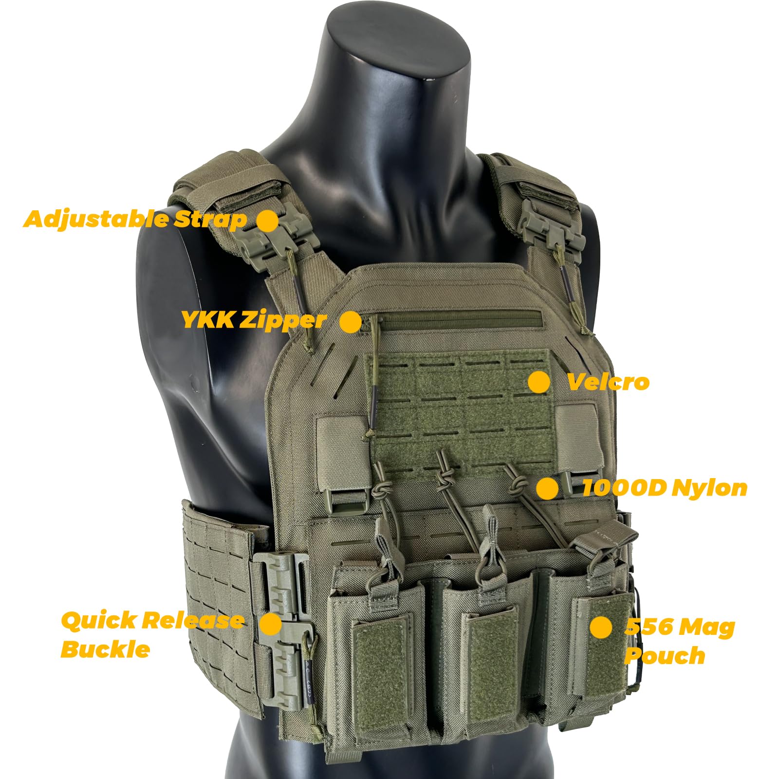 ULIONTAC Tactische platendrager, tactisch vest, 1000D nylon met 556