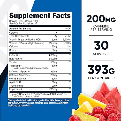 Miniatura 7 de Nutricost Polvo complejo pre-entrenamiento (30 porciones, frambuesa azul) - Suplemento pre-entrenamiento con beta-alanina, taurina y aminoácidos