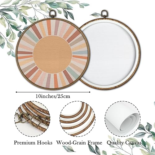 Miniatura 5 de GTYNU Decoración de pared redonda de sol retro de los años 70, impresiones de lienzo boho enmarcadas, círculo abstracto de sol amanecer, puesta de