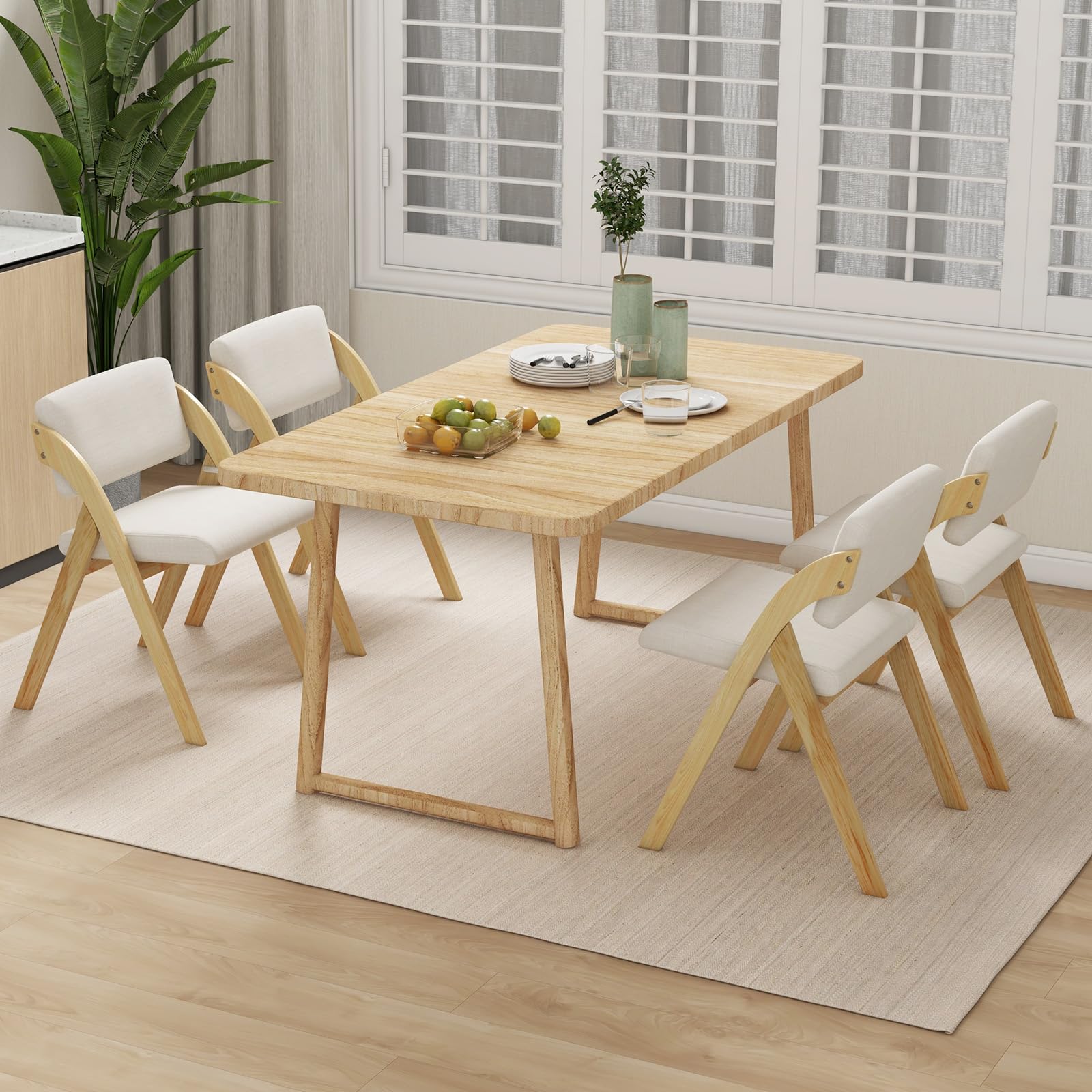 COSTWAY Set 2 Sedie da Pranzo, Sedia da Cucina Pieghevole con Gambe in Legno di Gomma, Sedile e Schienale Imbottiti, Sedia Portatile per Casa Ufficio Matrimonio, Portata 160 kg (Naturale)