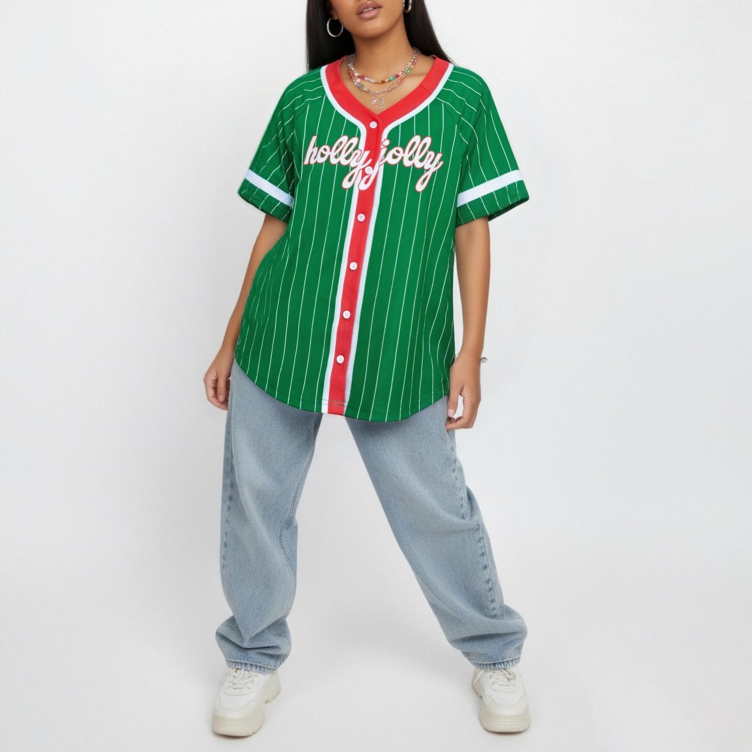 Christmas Baseball Jersey Women Funny Xmas Shirts Casual Holiday Tshirt Button Down Stitched Tops - Image 6