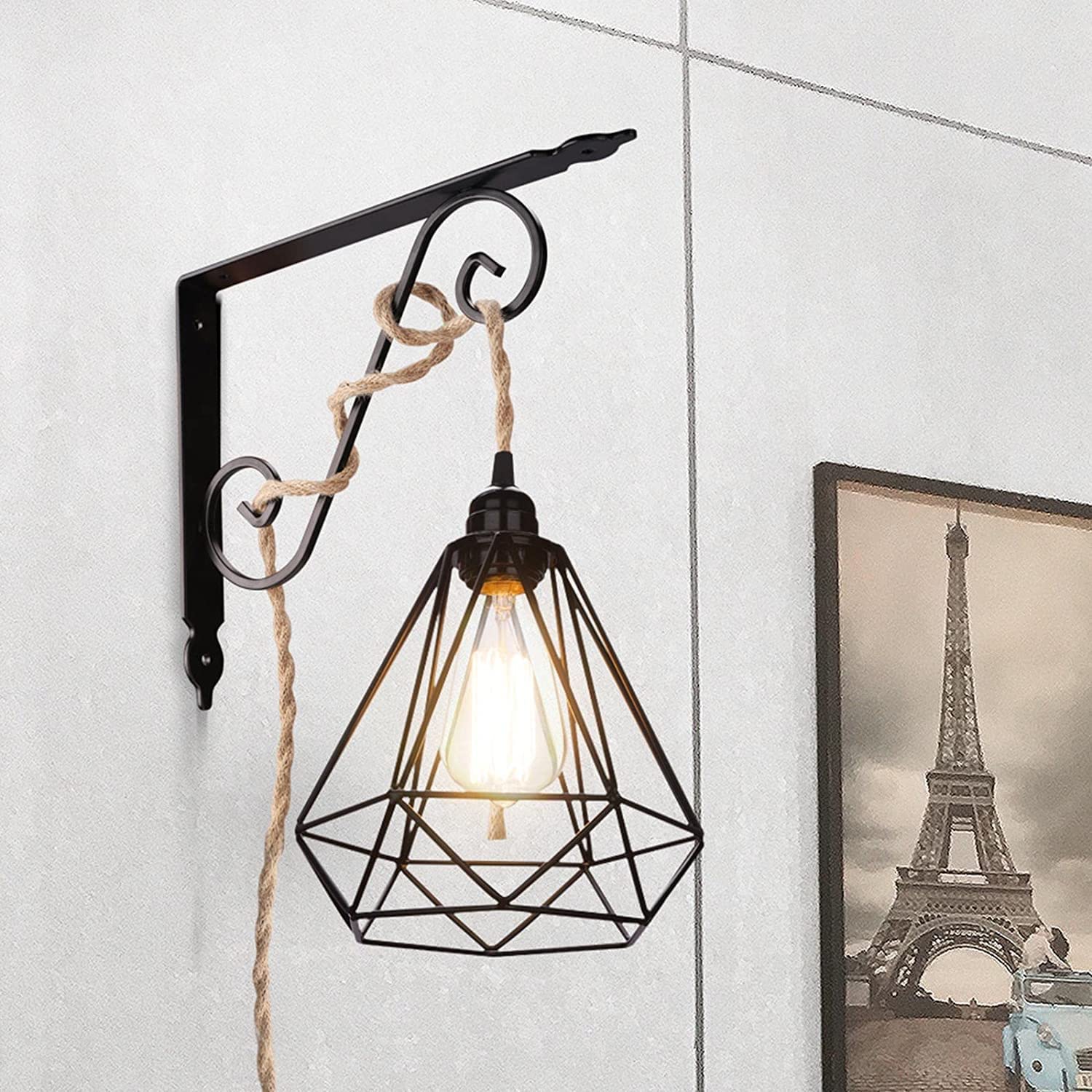 Pendelleuchten-Kabel-Set mit Schalter, 4,5 m, Vintage-Industrie-Hängeleuchte, Plug-in-Lampenkabel mit gedrehtem Hanfseil, Pendelleuchten-Fassung E26 E27 für Hängelampe, Bauernhaus-Lampenkabel, DIY