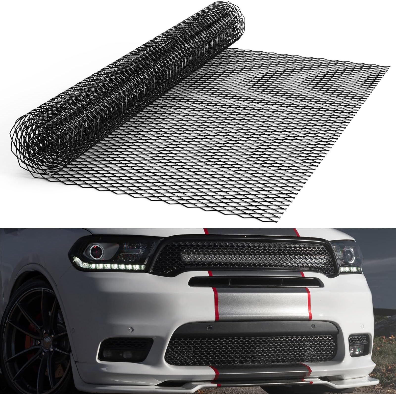 Modengzhe 40 x 13 inch Car Grill Mesh Sheet, Black Painted