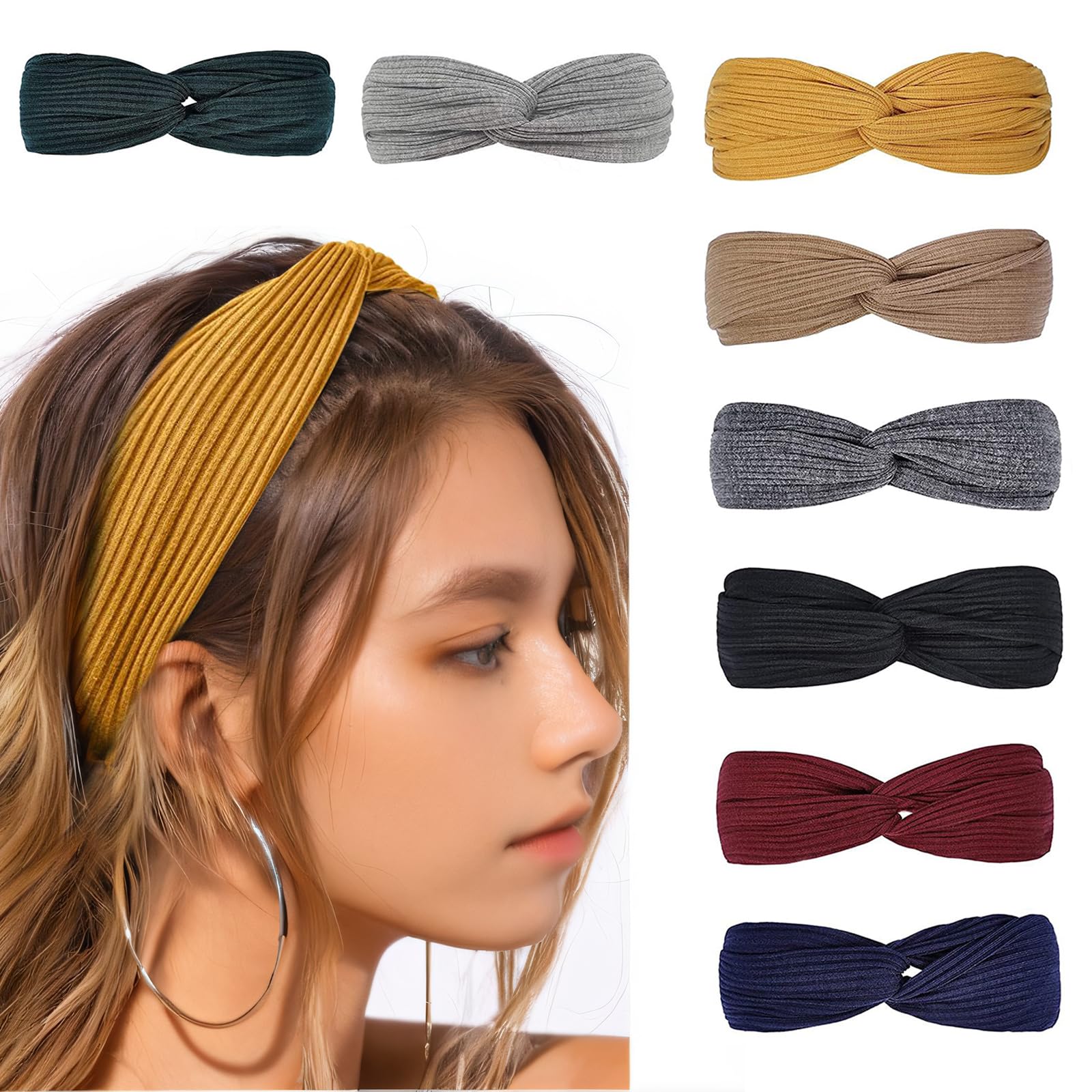 goldenbrocade 8 pack Headbands for Women Gril Non Slip Hairbands Stretchy Hair Head Bands for Running Yoga Workout Causal Solid Color