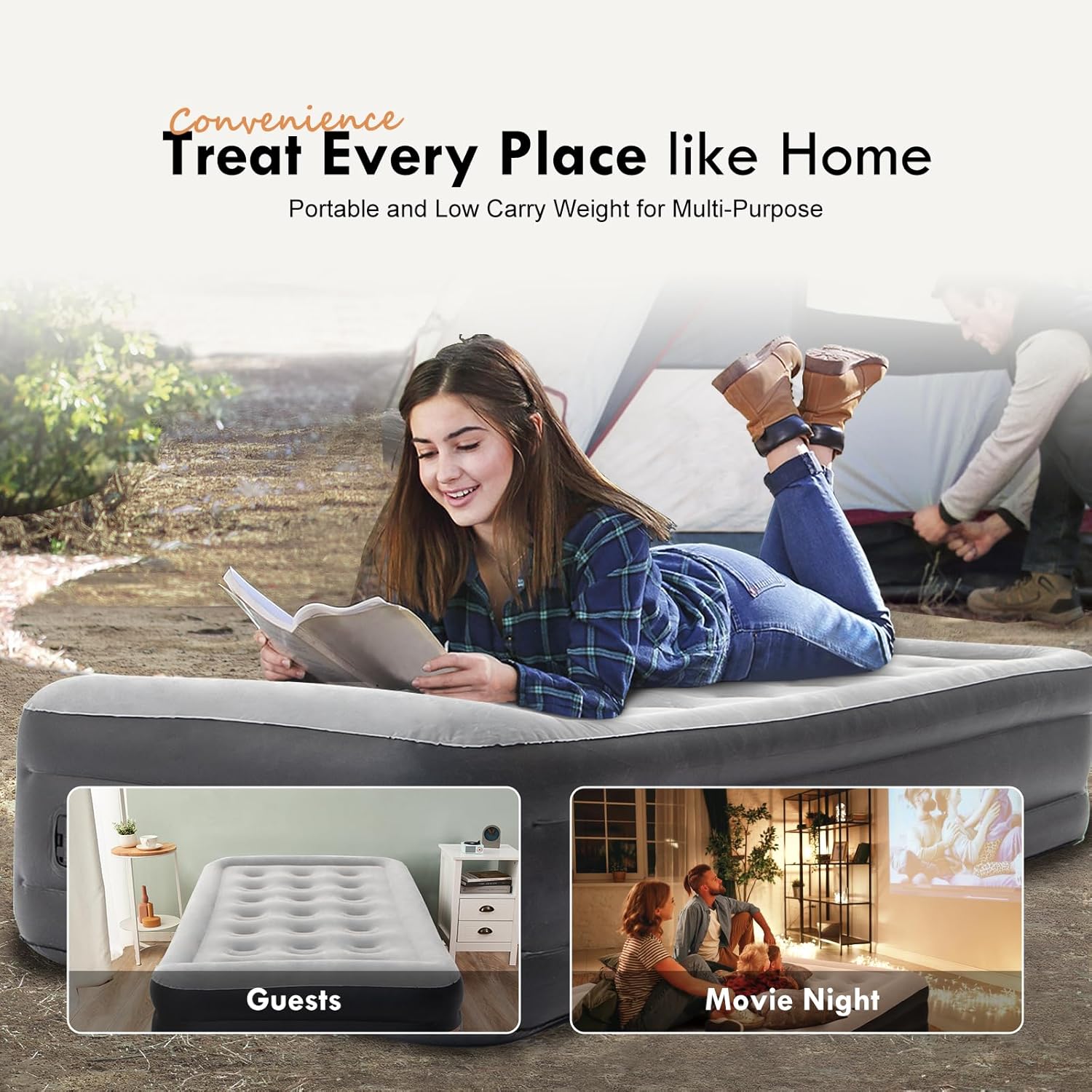 DIMAR GARDEN Twin Size Air Mattress with Built in Pump, 18.5” Inflatable Flocked AirBed for Home, Blow Up Mattress