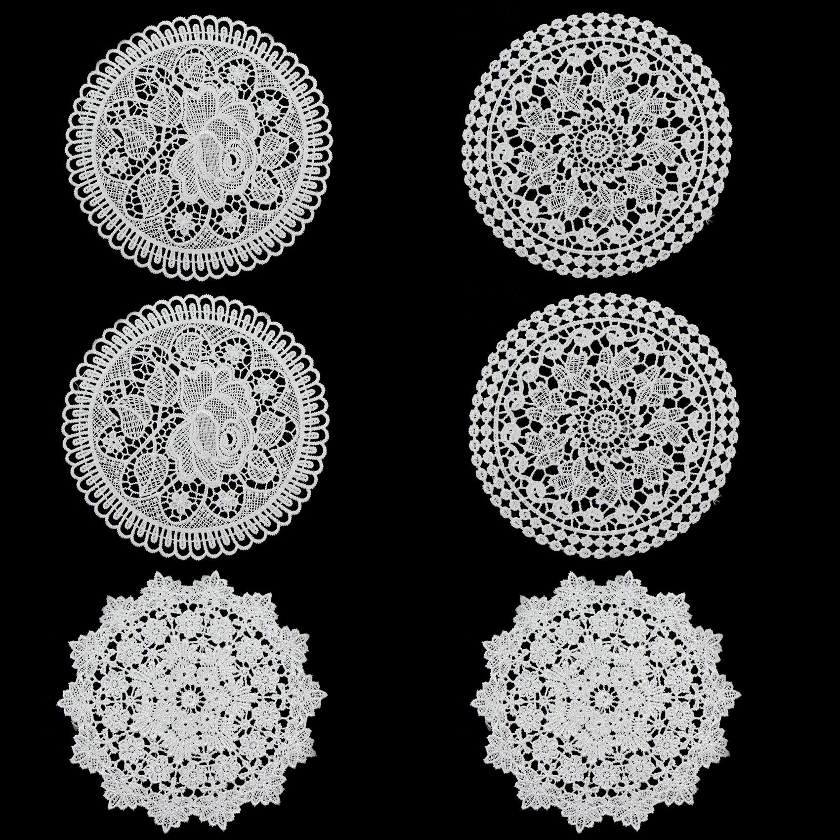Posavasos Huecos Manteles Redondos Encaje - Bordado Platos Cuencos Tela Adornos Accesorios Algodón Punta Ganchillo Redondo Color Blanco Vintage Hecho Mano Crochet Flor Tapete Encaje, 6 Unidades