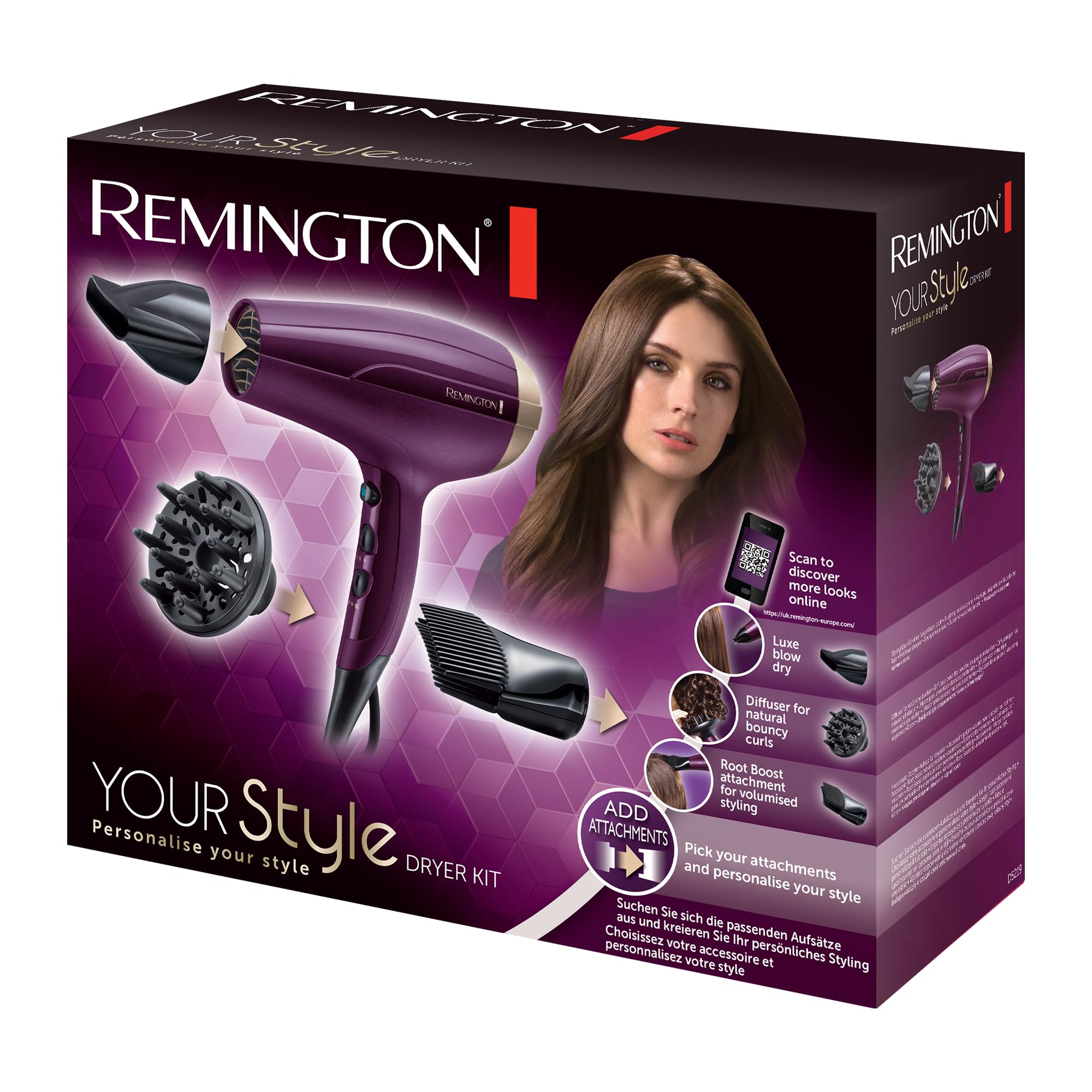 Remington Secador Pelo Iónico ligero, más volumen Your Style 2300W, difusor, concentrador, potenciador volumen, 3 ajustes temperatura, 2 de velocidad, ráfaga de aire frío, bajo nivel ruido D5219