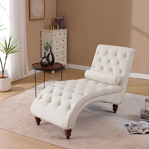 Tumbona con botones para interiores, tumbona de terciopelo con patas y almohada, respaldo enrollado sin brazos, sofá reclinable para sala de estar