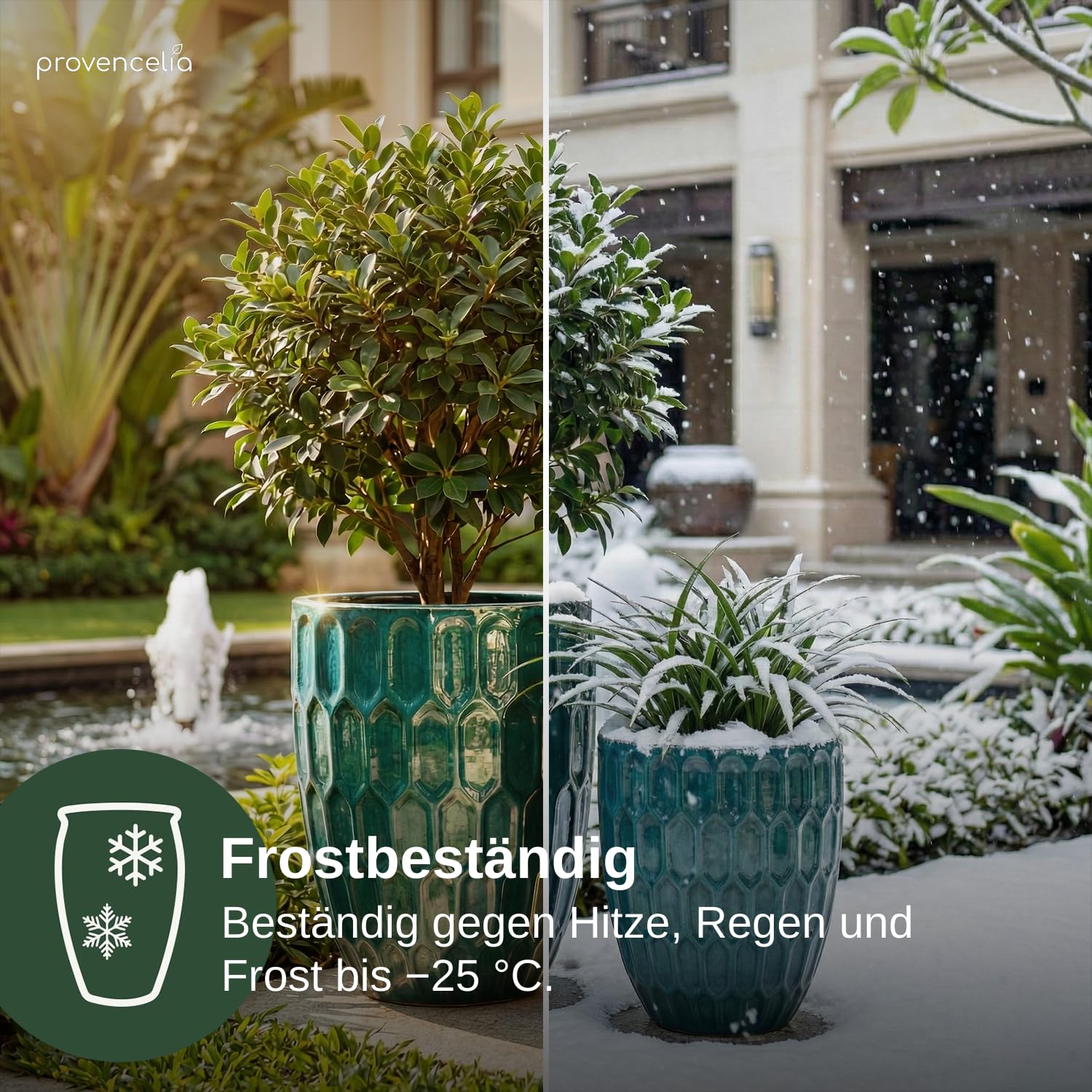 Poseidon Keramik Pflanzkübel Ø 36 x H 43 cm Wüstengelb — Pflanzgefäß groß frostbeständig handgefertigt glasierte Terrakotta Übertopf Garten Terrasse Balkon