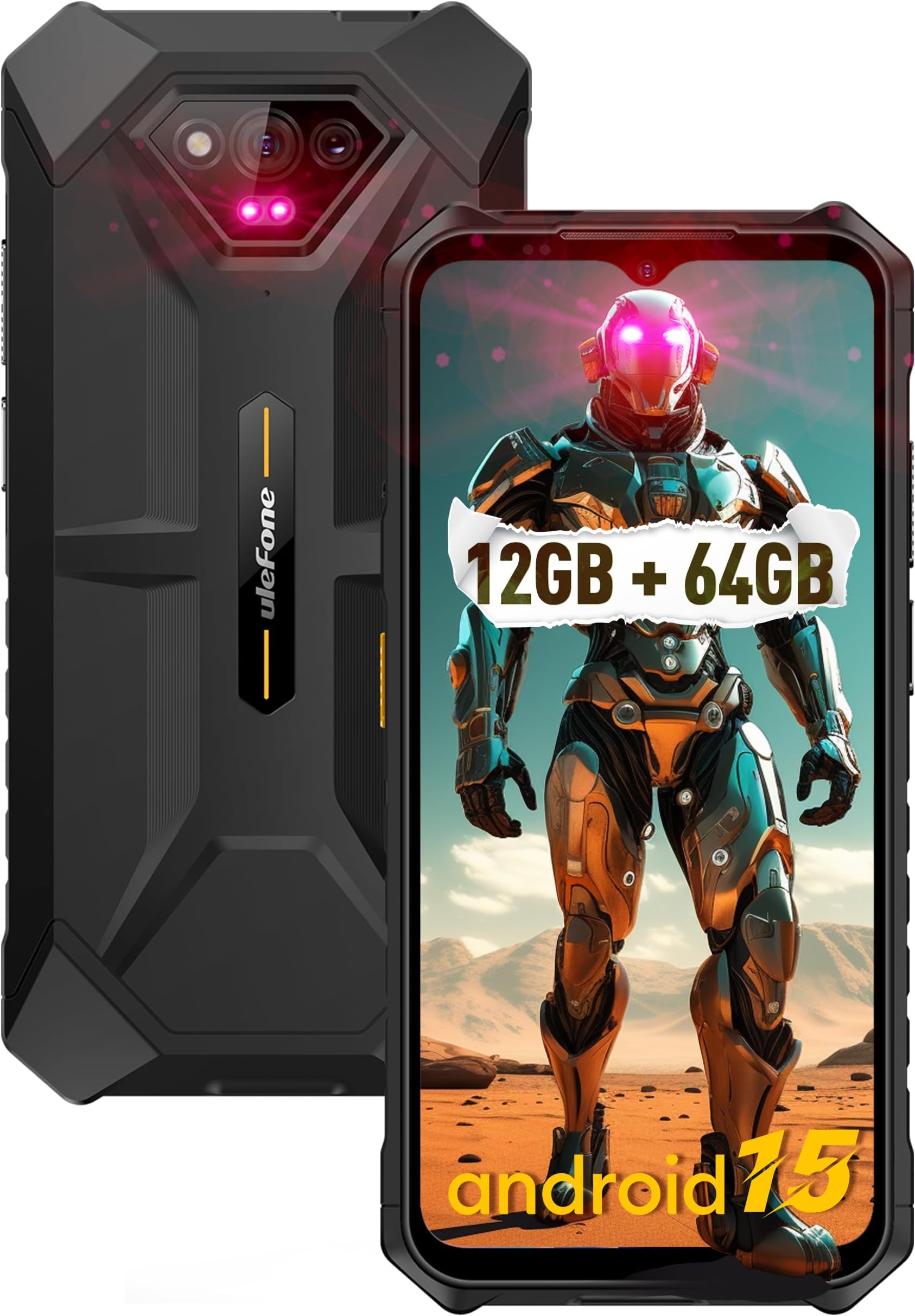 Ulefone Armor X13 Rugged Phones Unlocked, IP68/IP69K Waterproof Phone, MTk Helio G36 12GB+64GB, 50MP+24MP Night Vision Camera, 6.52" Display, 6320mAh, Android 15, NFC, Fingerprint ID, Black