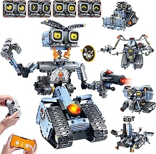 Changeable LED Eyes Robot Building Set- 5 in 1 Remote & App-Controlled Robotic Building Block RC Elephant/Bulldozer/Tank/Tracked Model Kit Toys Gift for Kids Boys Girls Teens Age 12+ Years Old
