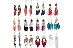 12 Pairs Feather Earrings: A Symphony of Boho Style