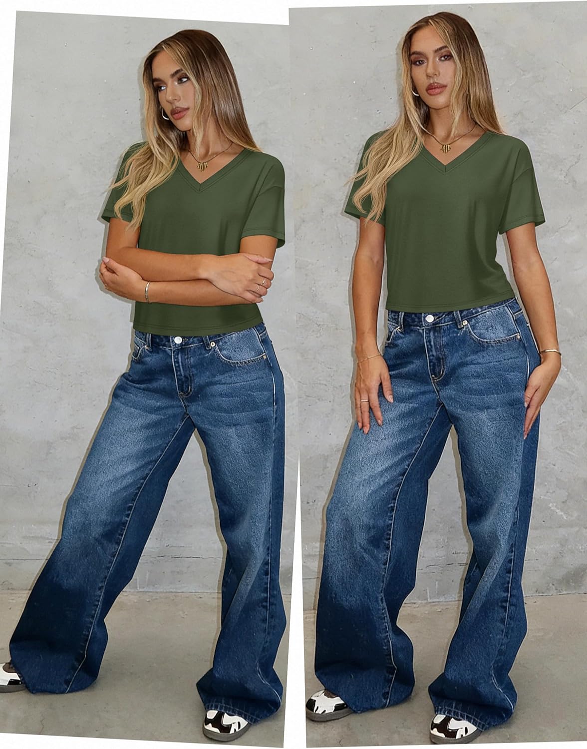 YUCOLEN Cropped T Shirts for Women Short Sleeve V Neck Cotton Basic Tees Soft Loose Fit UPF 50+ Crop Tops for Summer - Image 5