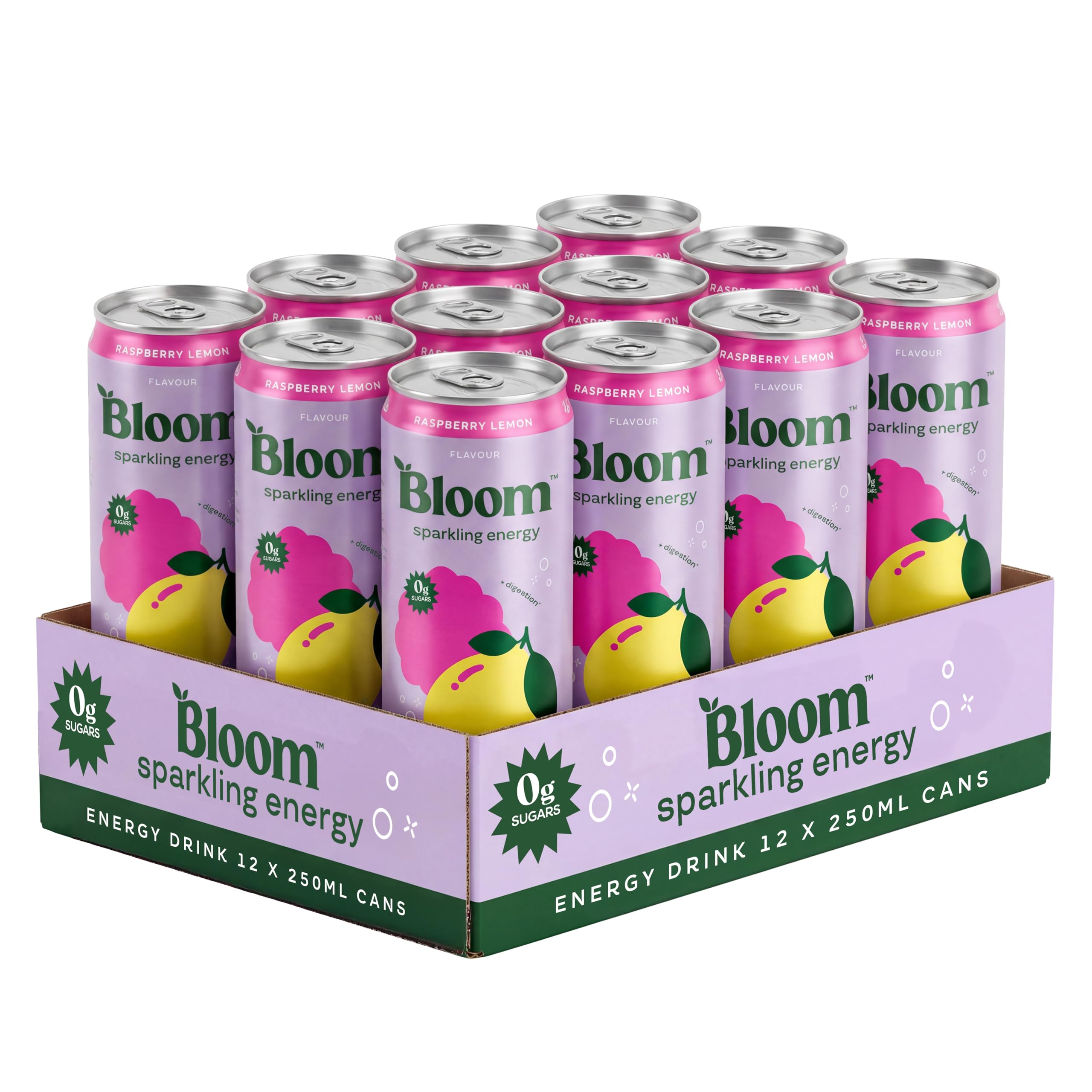 Bloom Sparkling Energy 250ml 12pk Raspberry Lemon
