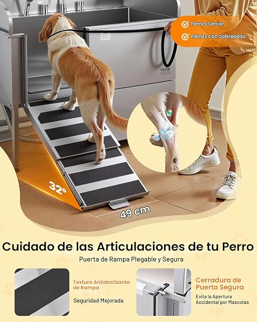 Foto 4 de 7 de VEVOR Estación de Lavado para Perros de Acero Inoxidable, Bañera de 155 x 79 x 147 cm con Rampa