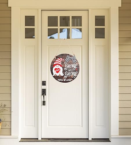Miniatura 6 de CYNOSA Letrero de Bienvenida Intercambiable de Gnomo Estacional "Gnome Sweet Gnome", Decoración para Puerta Principal, Colgador de Puerta de Gnomo