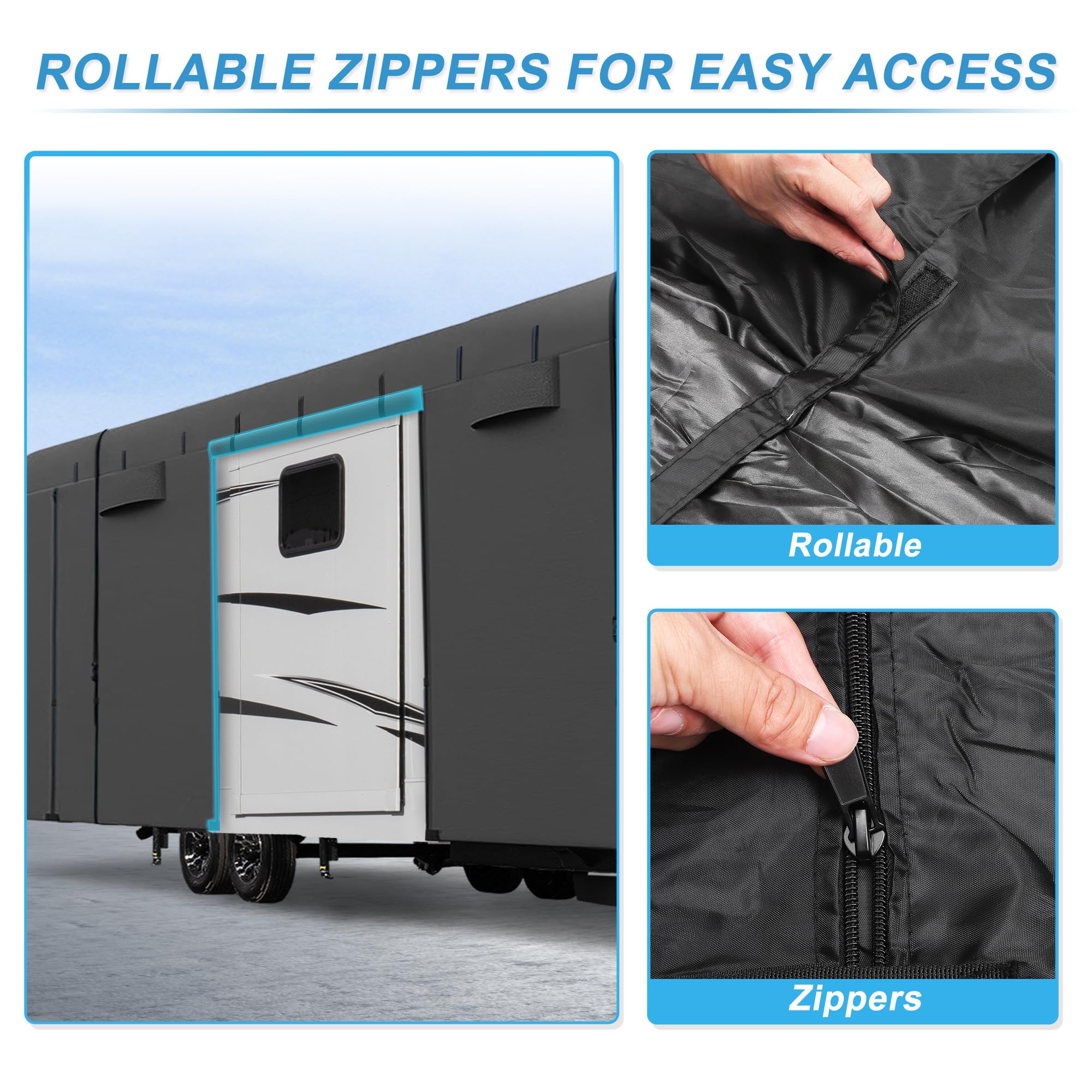 5th Wheel RV Cover For 33-37 Ft Campers - 8-Layer UV Protection, Water/Wind Resistant With Straps & Tire Covers