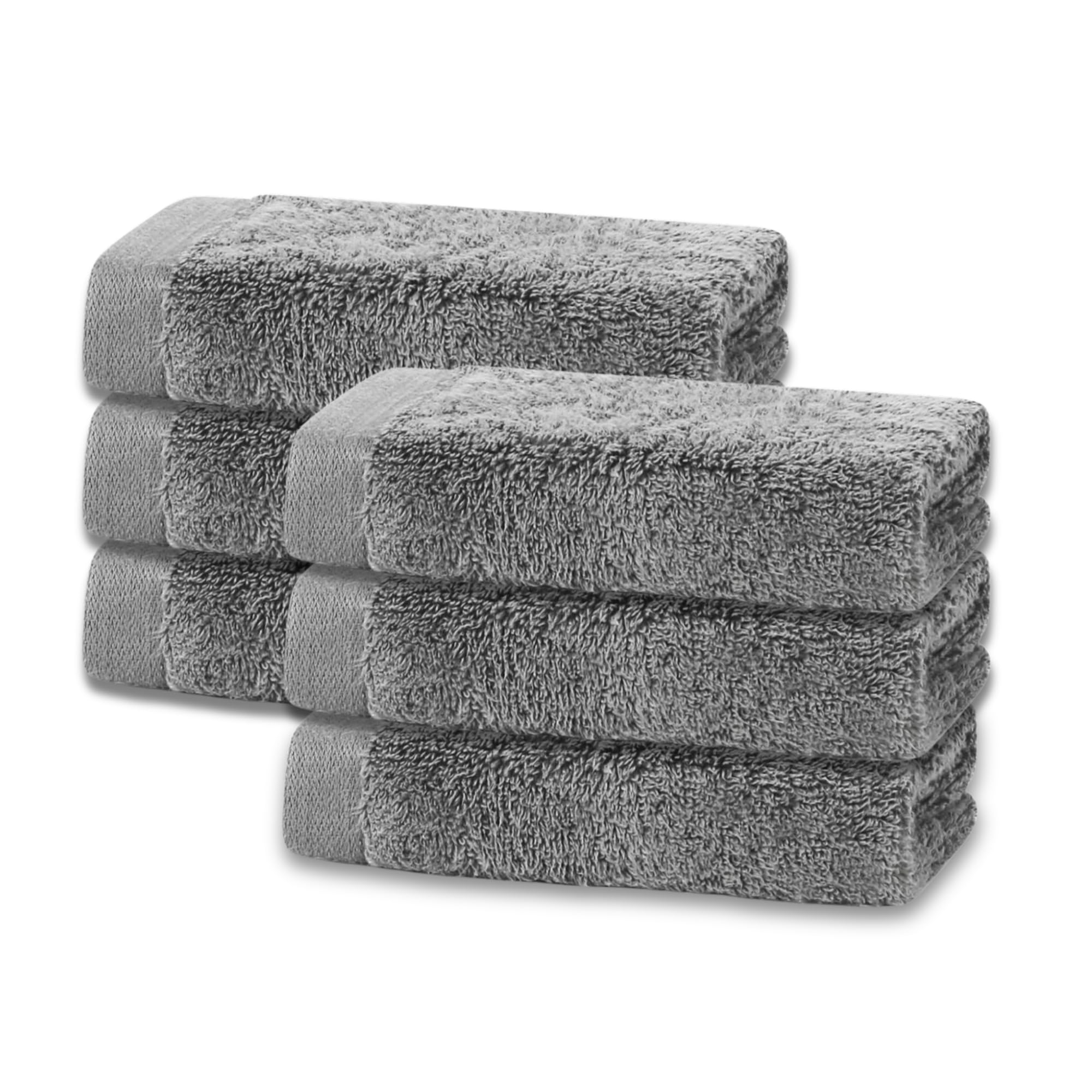 Makooz Silver Grey Premium 6 Face Flannels Pack – 700 Gsm Zero Twist 100% Egyptian Cotton Towel Set - Super Soft, Absorbent, Quick Dry Wash Cloth -Luxurious Plush Bath Flannel For Home, Hotel & Spa - Grey 33X33cm