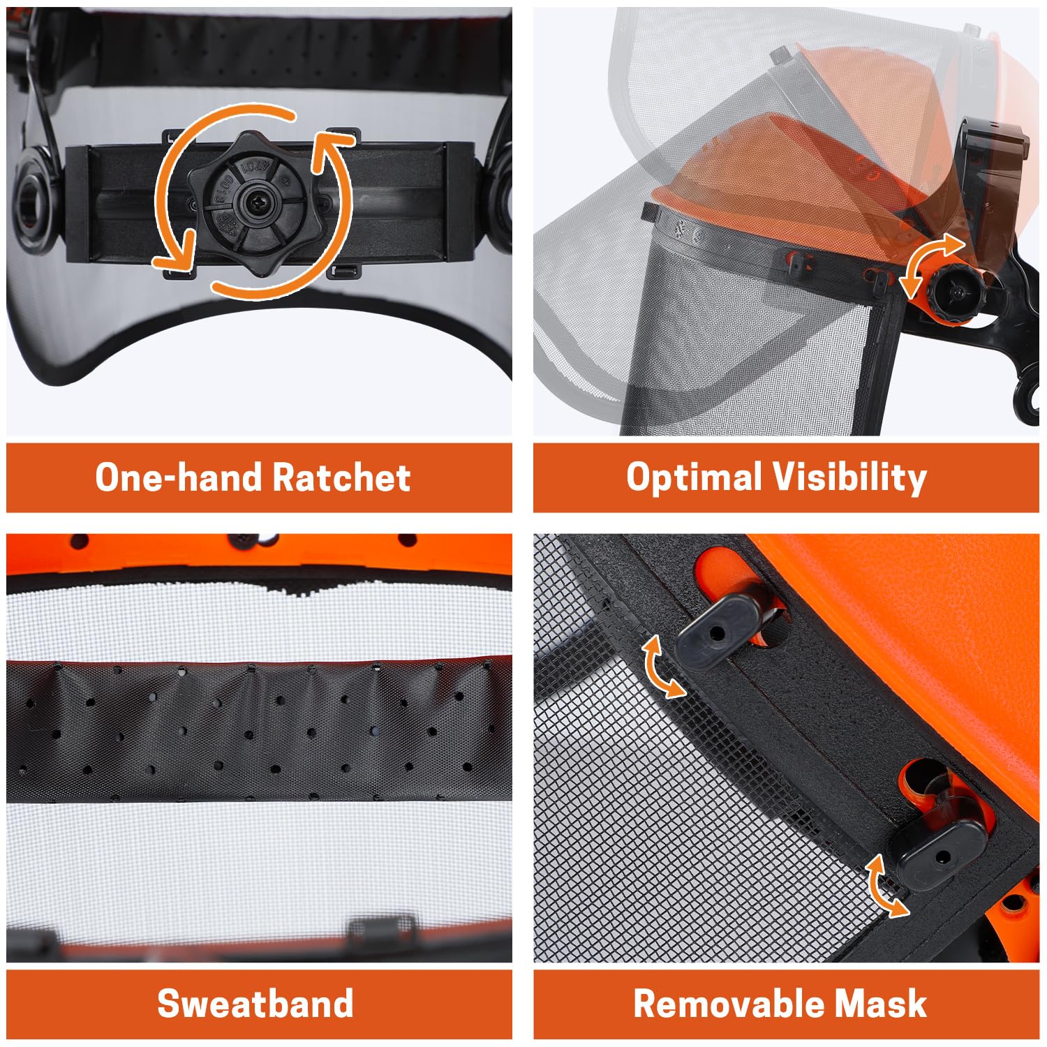 YARDMARIS Chainsaw Face Shield, Forestry Safety Helmet with Full Face Mesh Visor, Adjustable Headband, Good Ventilation - Image 3