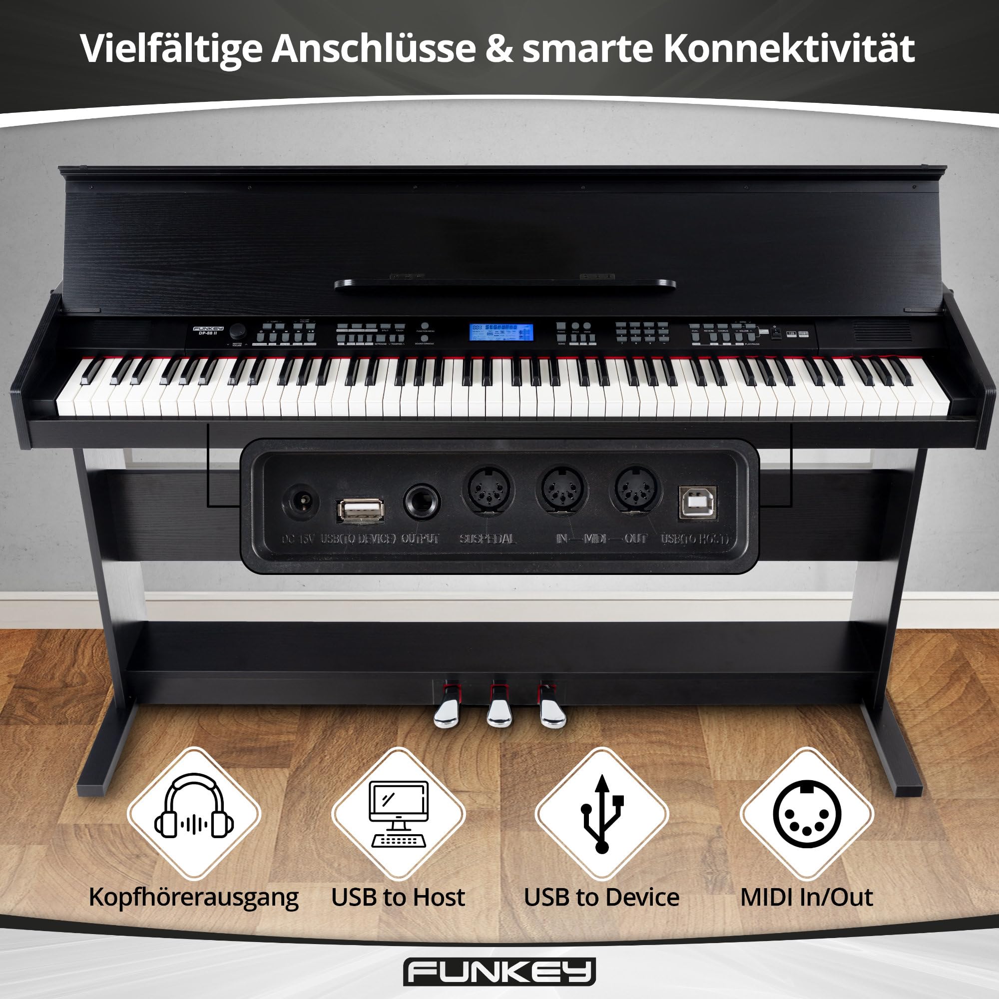 FunKey DP-88 II Pianoforte digitale nero Set con panca economy, cuffie e guida (tedesco)