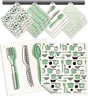 Kitchen Reusable Swedish Dishcloths - 12 Pack Absorbent, Fast Drying, Washable Swedish Towels with Cute Design, Green
