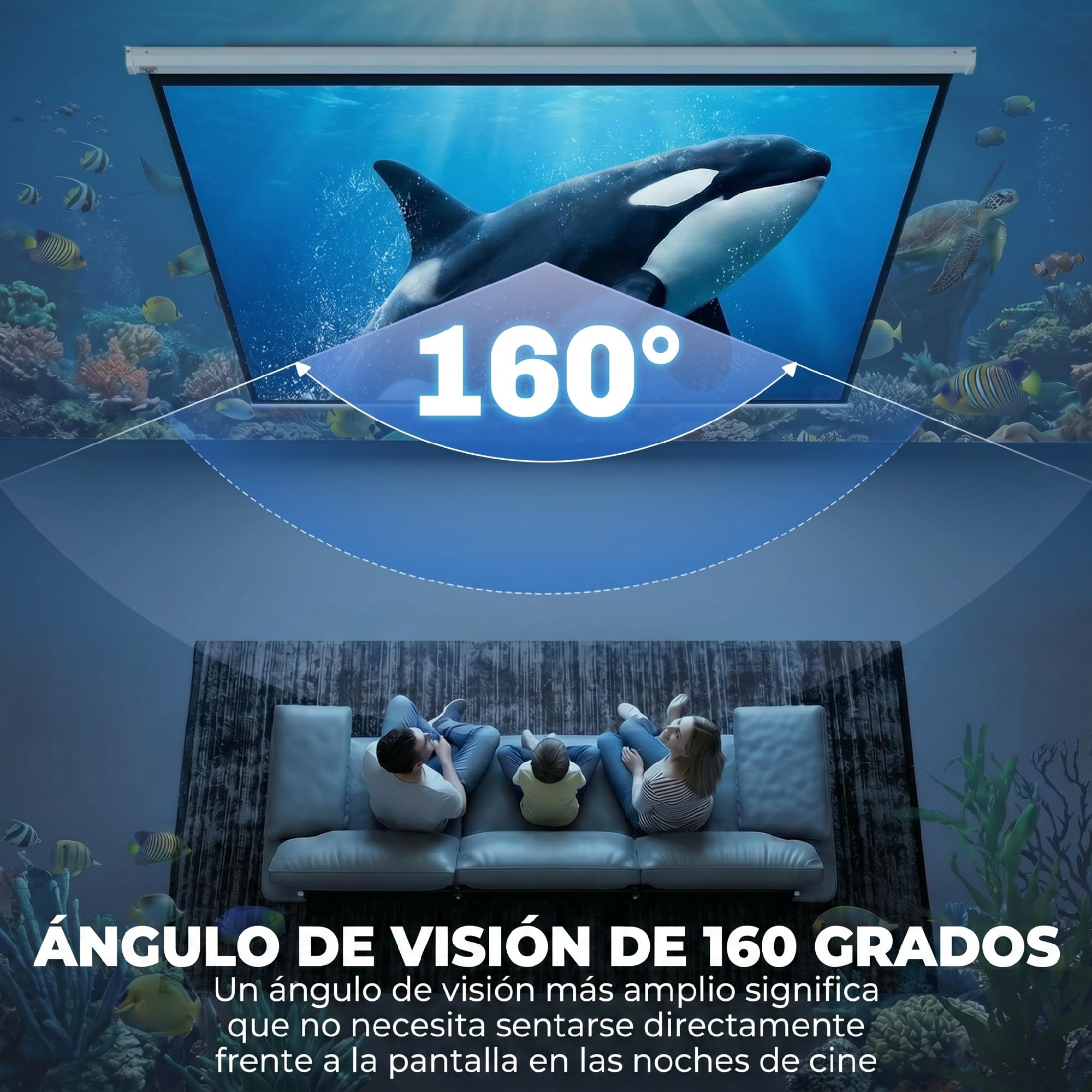 HOMCOM Pantalla de Proyector Manual 100 Pulgadas Pantalla de Proyección Portátil Formato 16:9 con Altura Ajustable para Interior y Exterior Cine en Casa Patio 221x124 cm Blanco