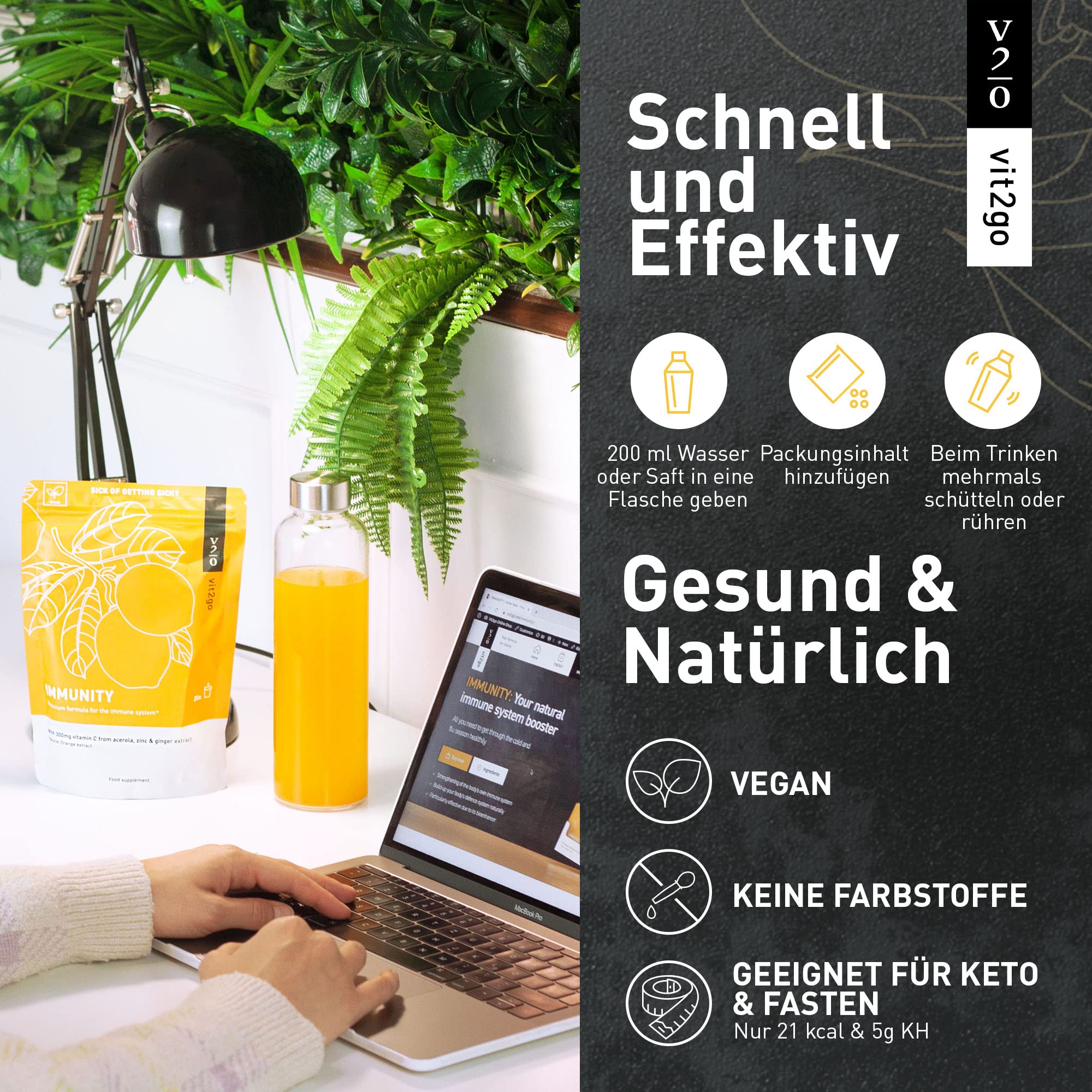 IMMUNITY (30 Sachets) Drink Pulver, zur Unterstützung des Immunsystem, Vitamin C und Ingwer, Immun Kur für Erwachsene, Erkältung, Abwehrkräfte, mit Zink