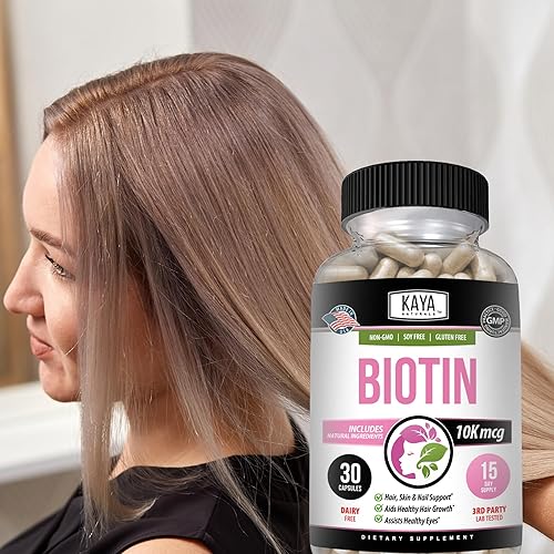 Miniatura 8 de Kaya Naturals Biotin 10,000mcg Vitaminas para el crecimiento del cabello, uñas fuertes, suplemento para la piel saludable para mujeres y hombres,
