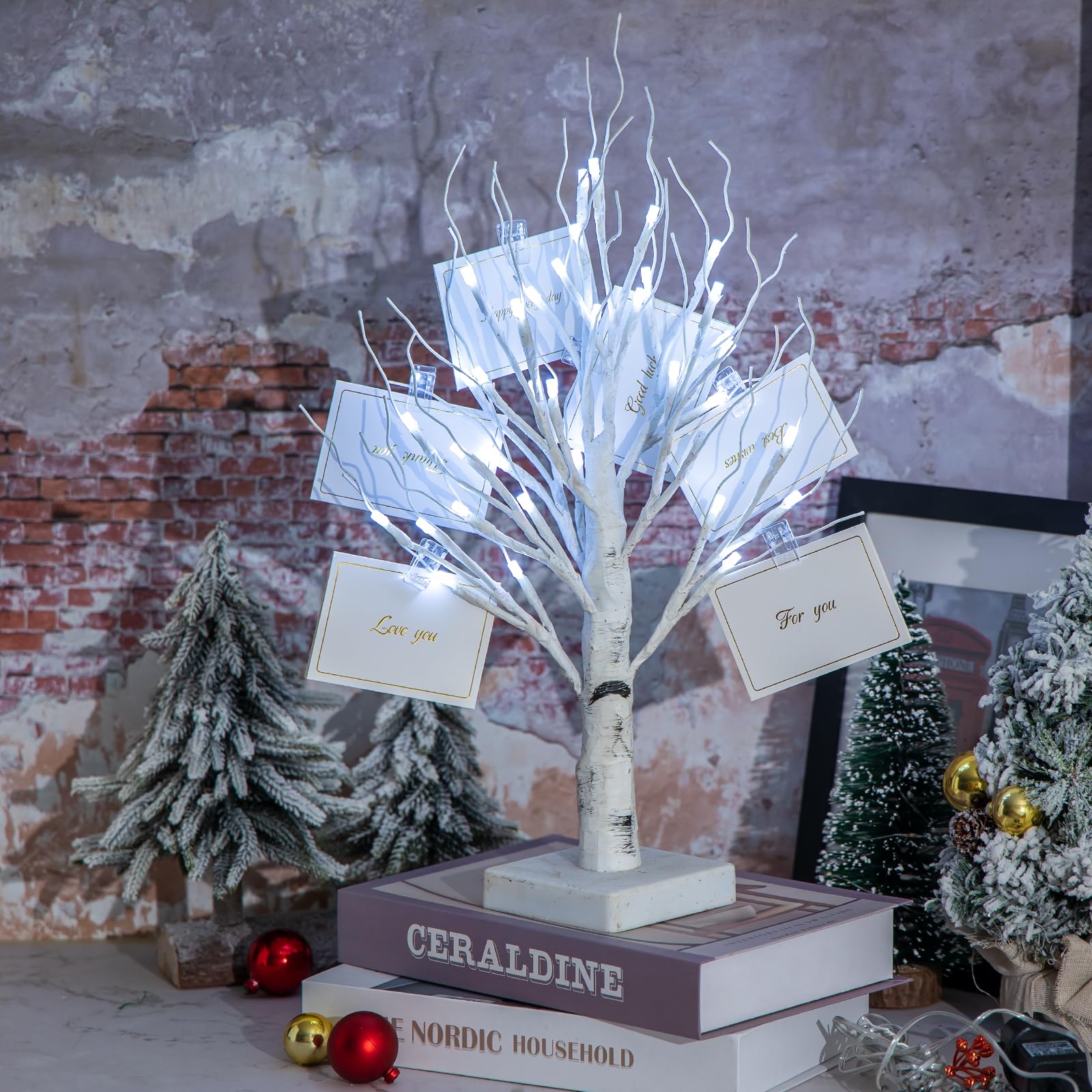 BDUSXYZ Money Tree Gift Holder - 36 LED Lighted Display Tree with Clips Lighted Tabletop Decoration Gift Card Tree (White)