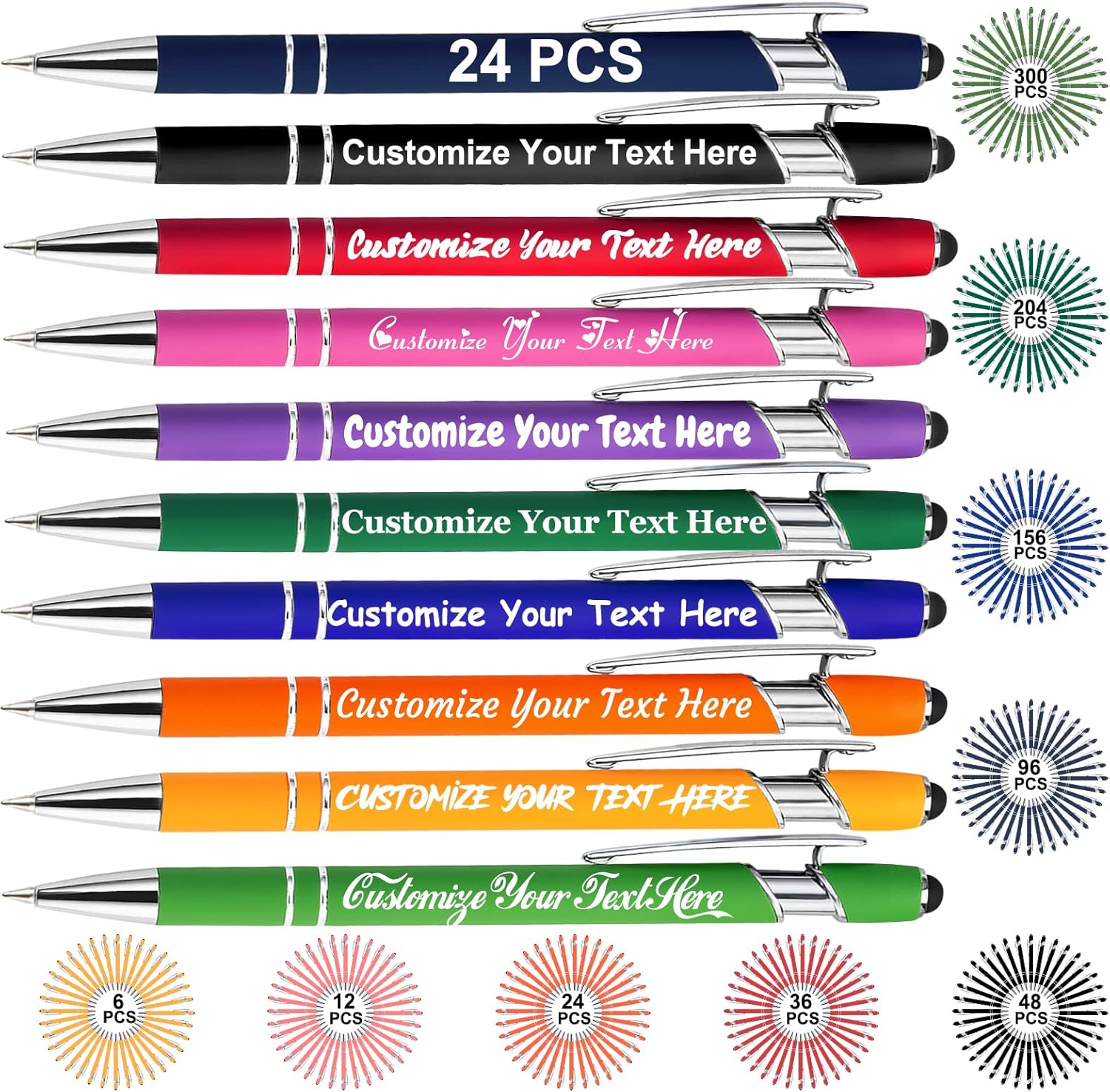 24PCS Personalized Pens in Bulk Custom Pens for Business with Name Message Text Customized Pens with Stylus Tip Engraved Ballpoint Pens for Party Wedding Birthday