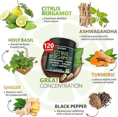 Miniatura 5 de Paquete de suplemento de raíz de valeriana 5 en 1 de 5150 mg y suplemento de bergamota cítrica 6 en 1 de 20100 mg  Apoya la relajación, el corazón,