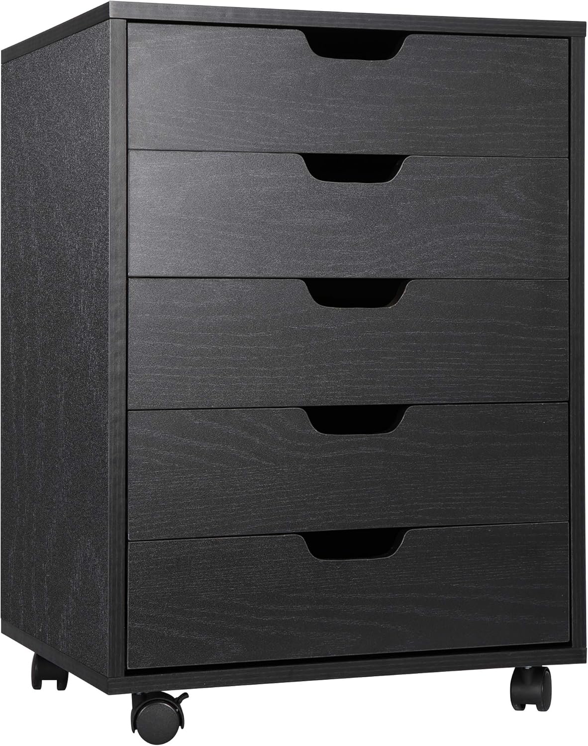 JungleA Home Office 5 Drawers Mobile File Storage Cabinet with Wheels,Wood Rolling Storage Cart Drawer Chest,Under Desk Organization Filing Cabinet,Printer Stand,Black
