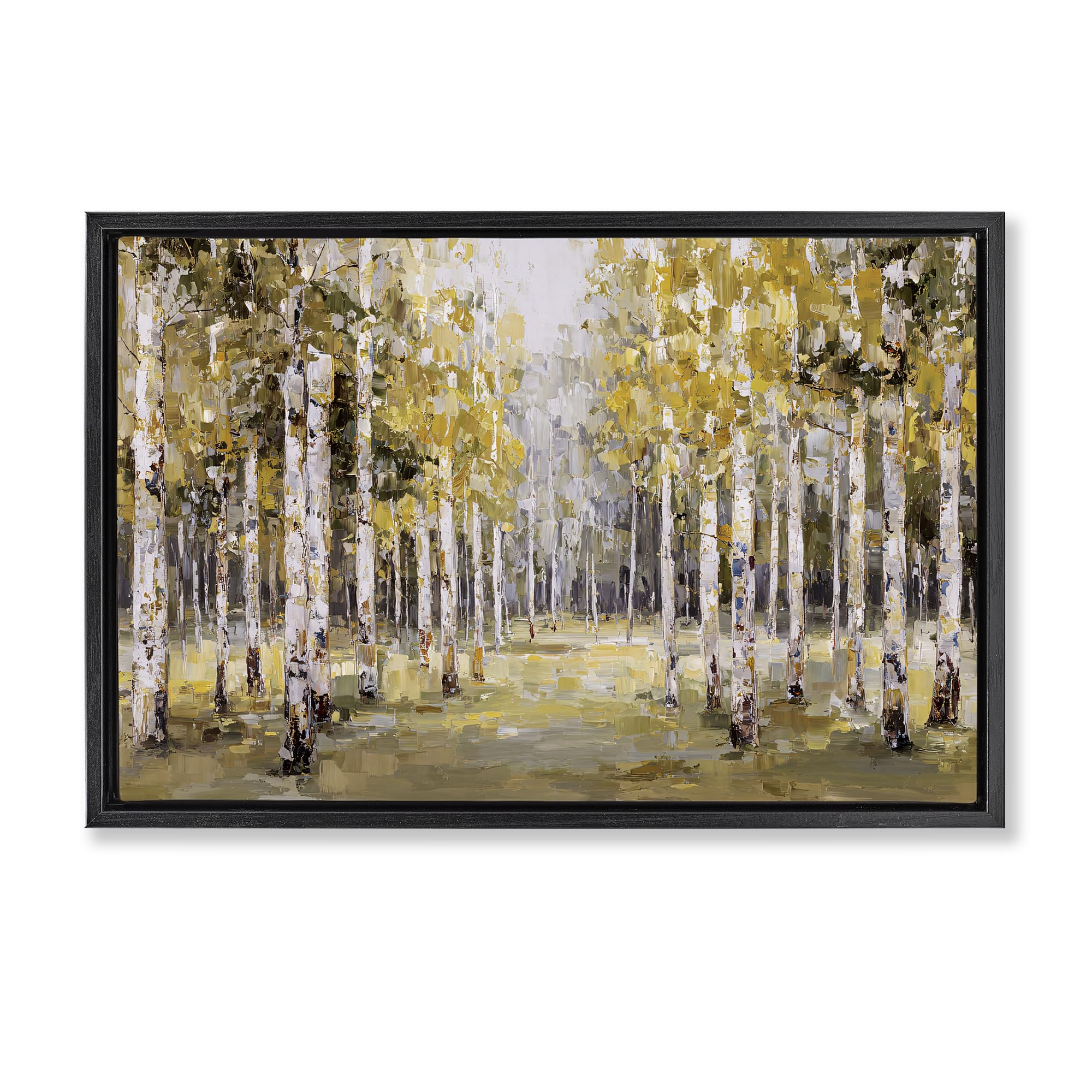 Stupell Industries 'Impressionist Birch Trees & Fall Leaves', Floating Frame Canvas Art, Black, 31 x 21 Inches, Easy to Hang and Sturdy, Made in USA, by Jacky Ngan